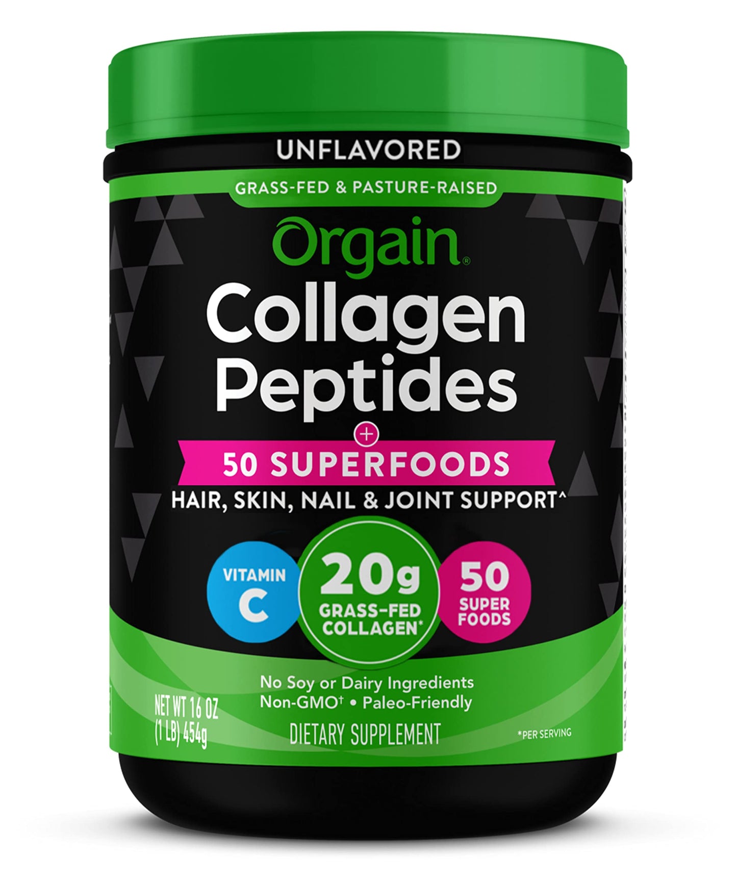 Orgain Hydrolyzed Collagen Powder + 50 Organic Superfoods for Women & Men, 20g Grass Fed Collagen with Vitamin C, Unflavored - Hair, Skin, Nail & Joint Support, Non-GMO, Type I & III, 16 Servings