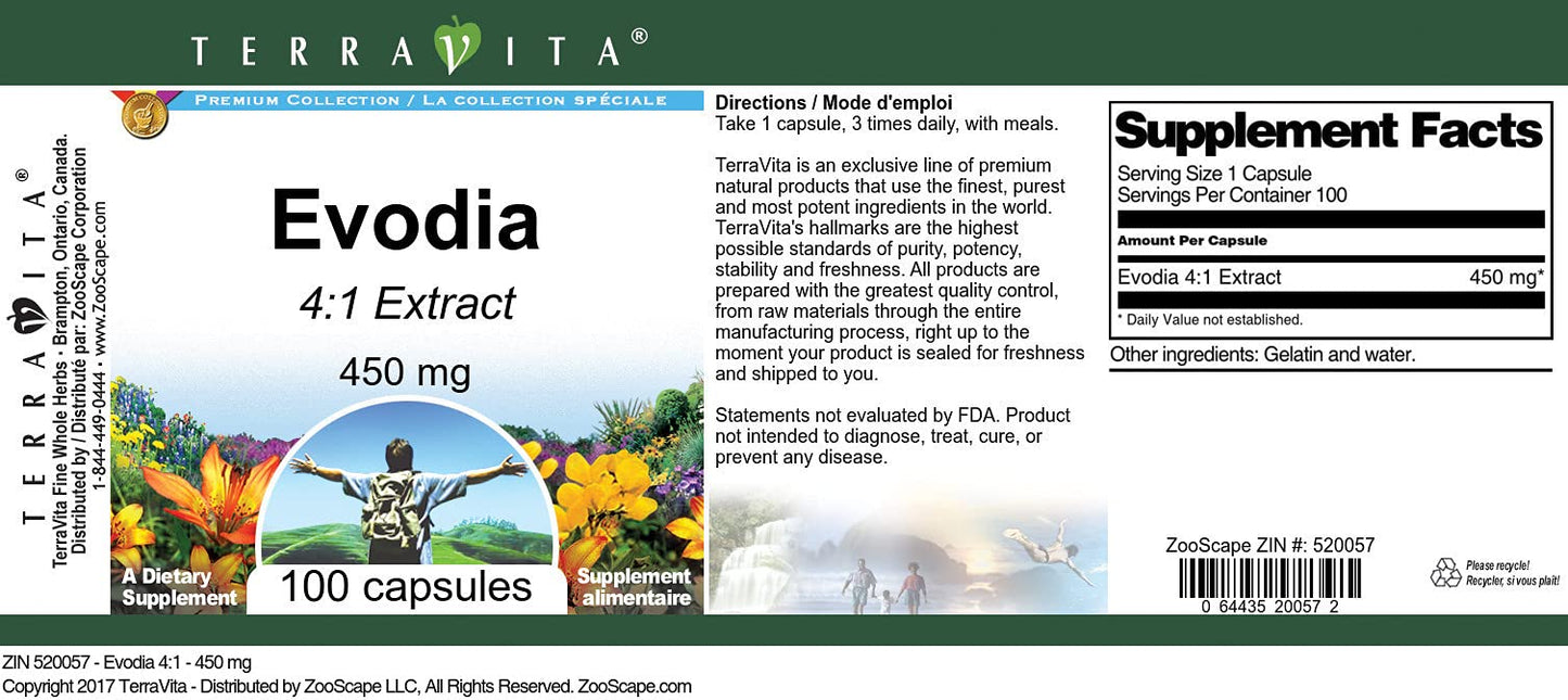 Terravita Evodia 4:1-450 mg Capsules, 100 Count