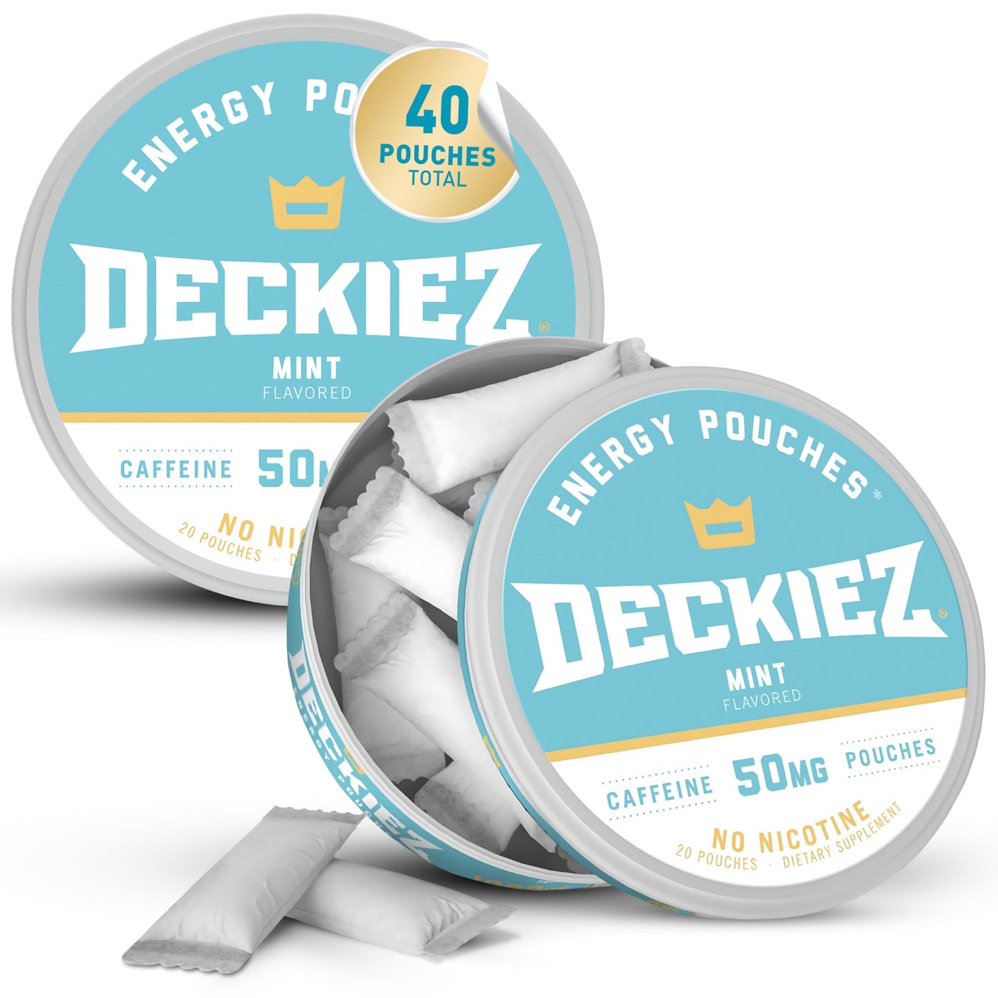 Deckiez Caffeine Pouches Chewable, Mint Flavor, Sugar Free, 50 mg Caffeine per Pouch, 40 Pouches