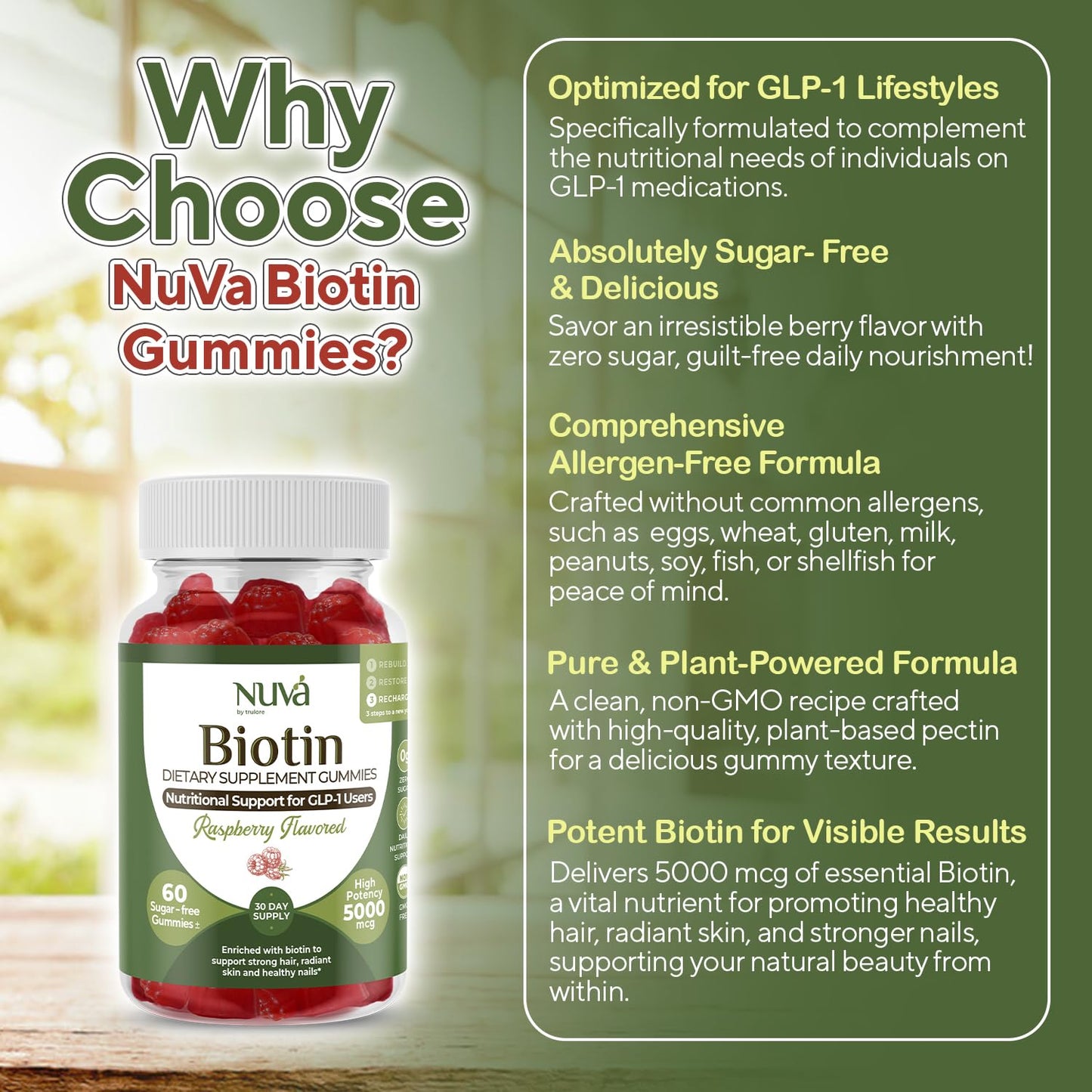 NuVa Biotin Gummies 5000 mcg, 60 Gummies