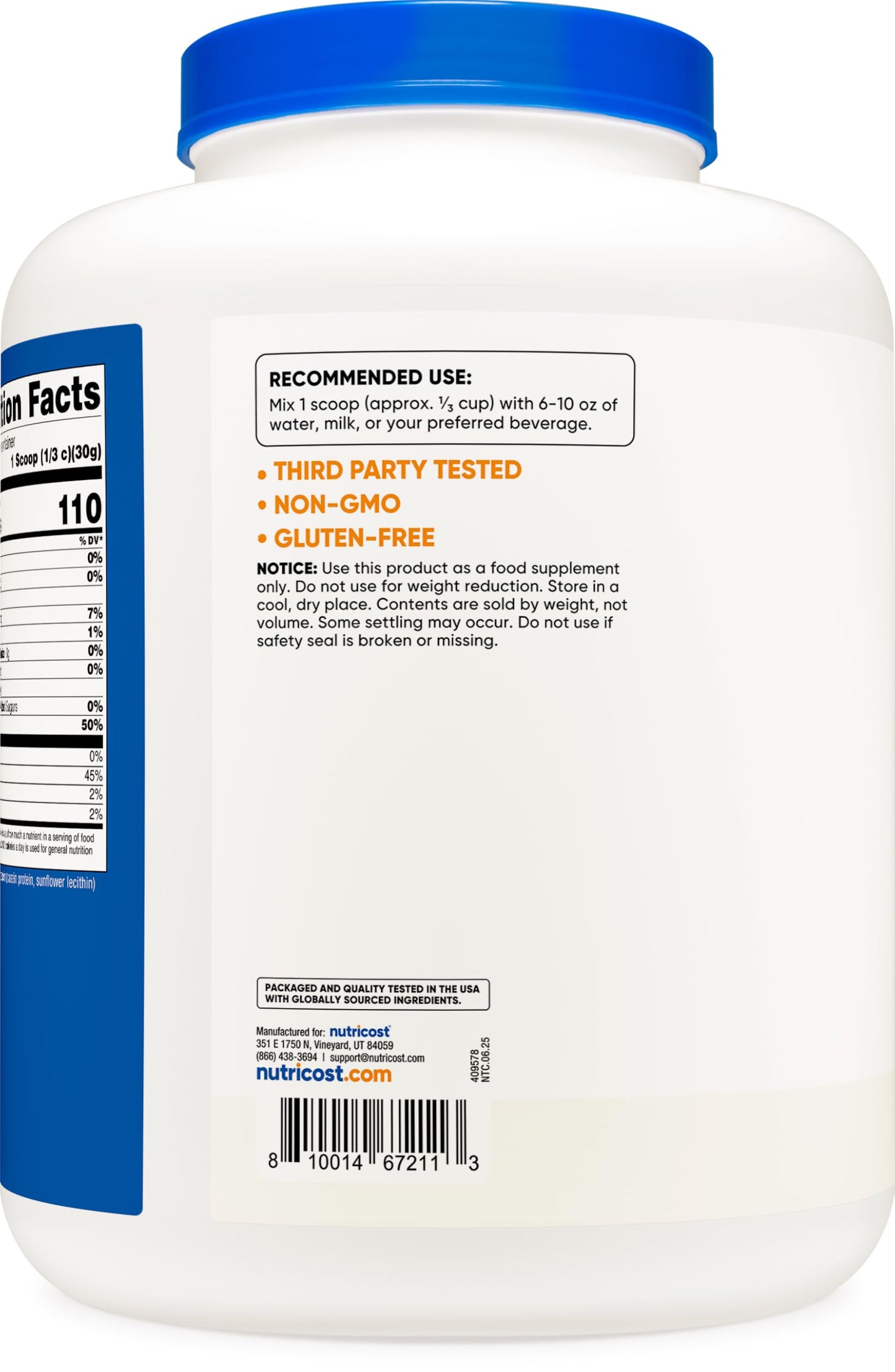 Nutricost Casein Protein Powder Micellar Casein Unflavored, 80 Servings