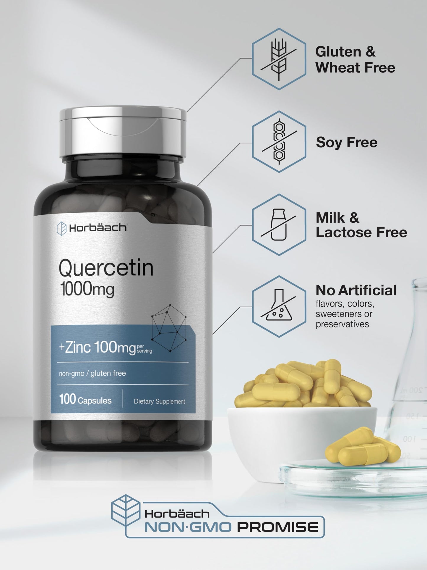 Horbäach Quercetin 1000mg Capsules, 100 Count