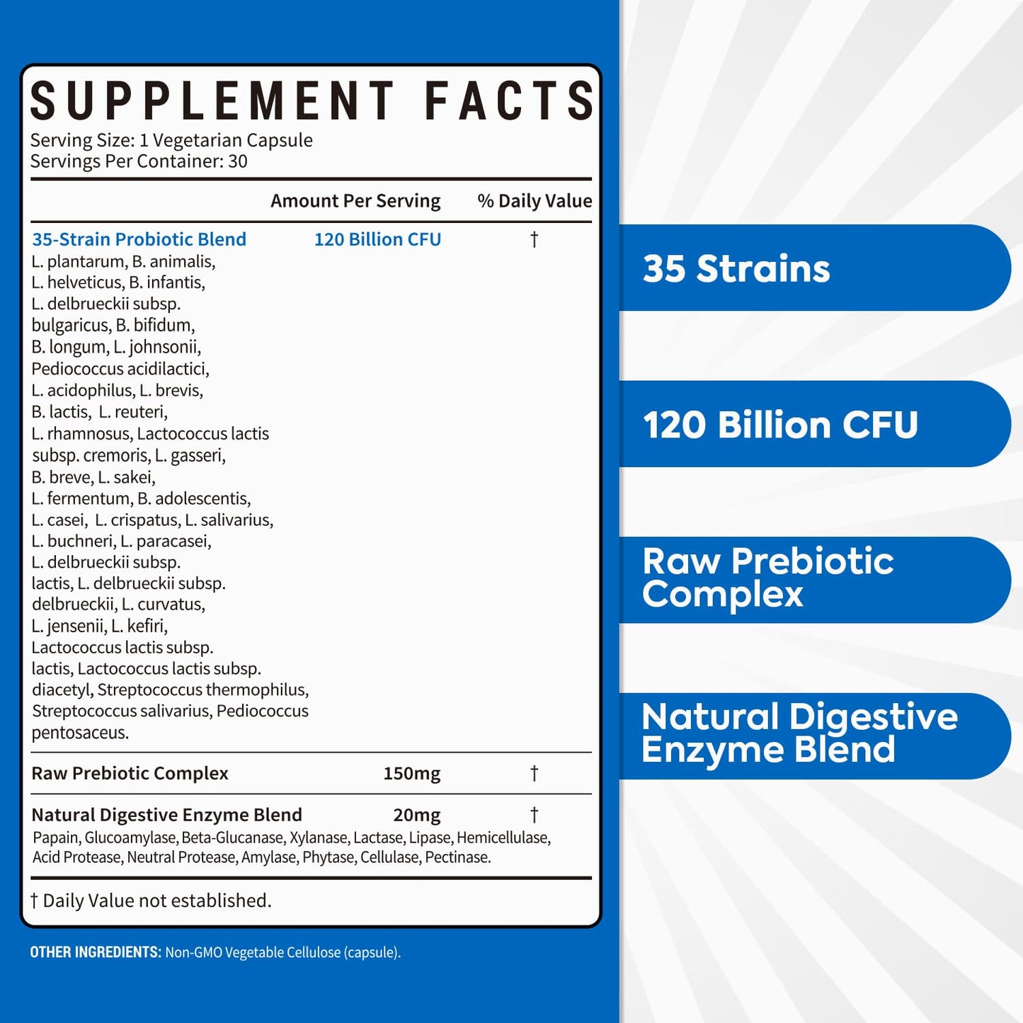 Surebounty Probiotics 120 Billion CFU, Probiotics for Men & Women, Prebiotics + Digestive Enzymes, Highest Potency, 3-in-1 Complete Probiotic Capsules, 30 Capsules