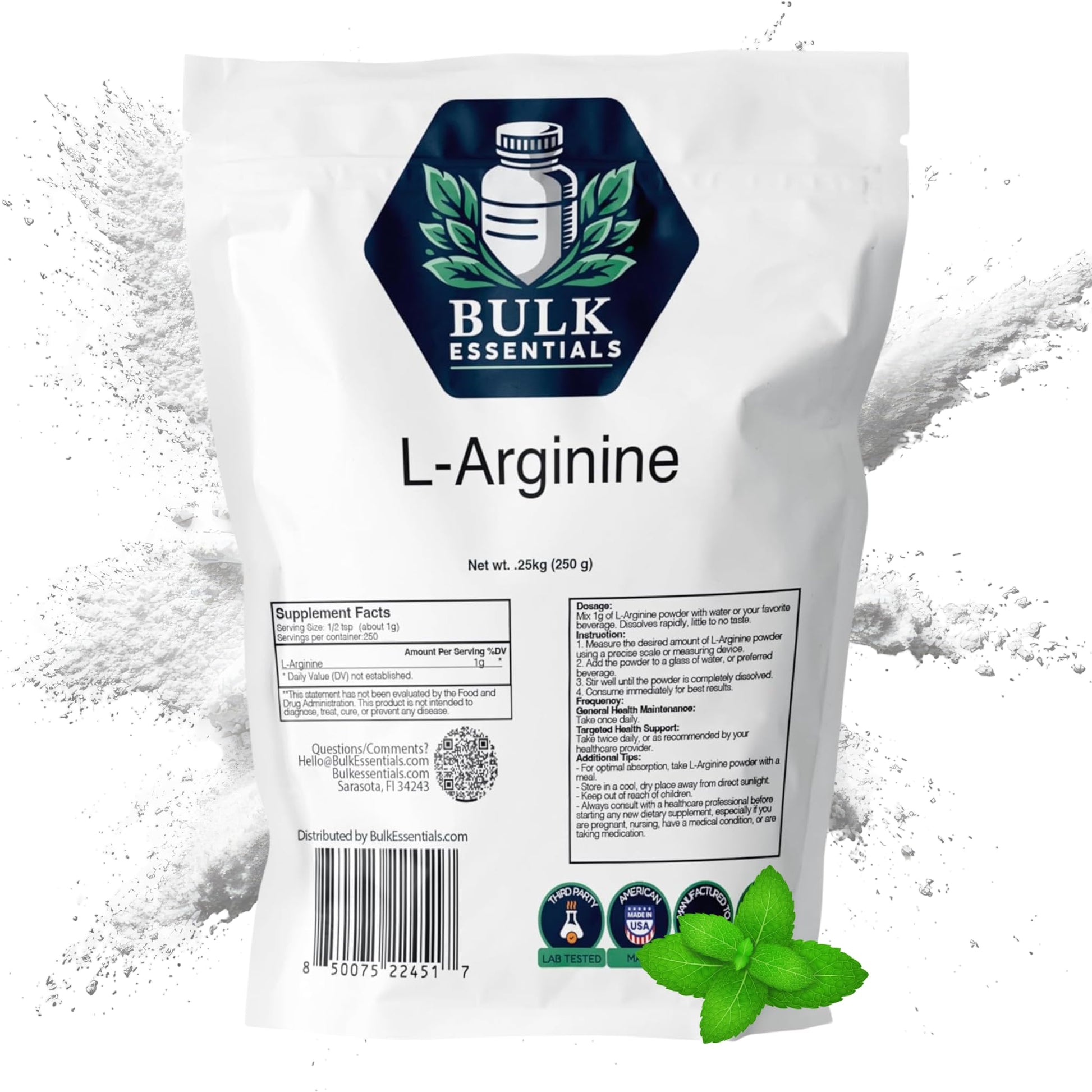 Bulk Essentials L-Arginine Powder, Unflavored, 8.82 oz (250 g)