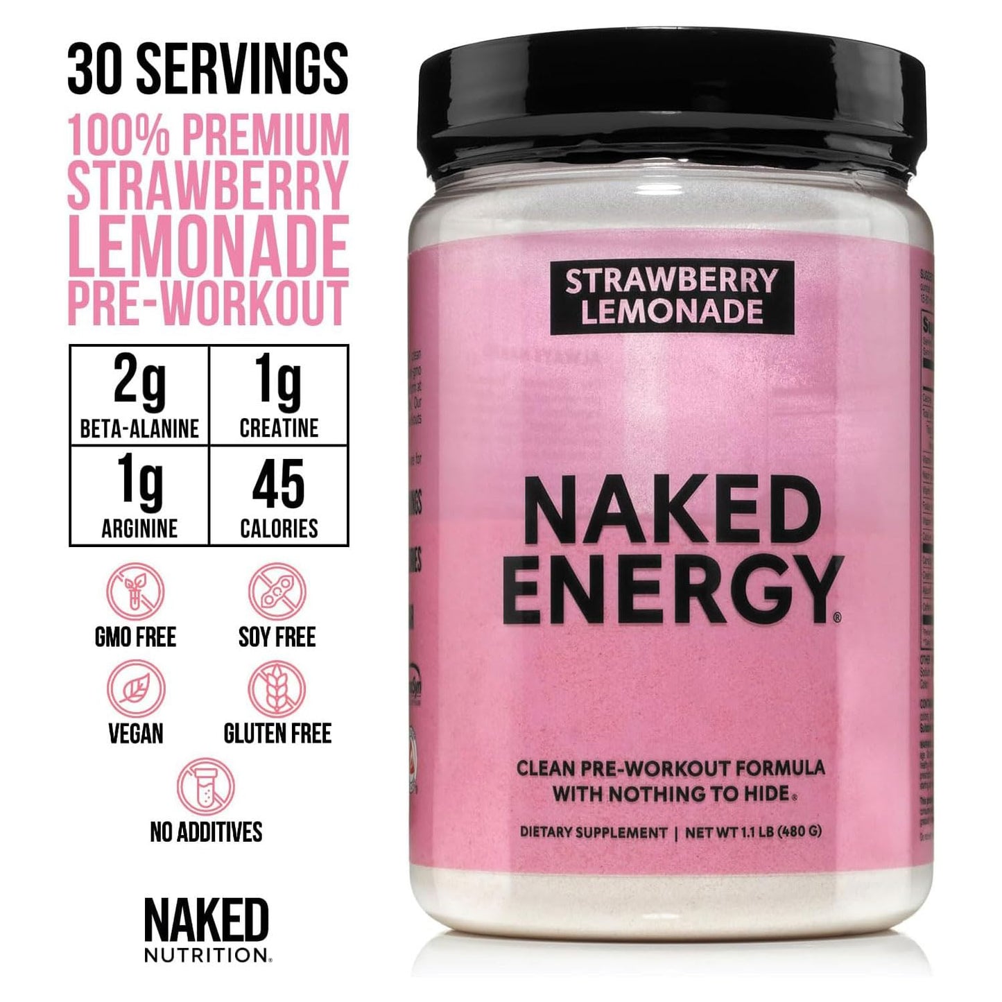NAKED Strawberry Lemonade Energy Pre-Workout Powder, 16.9 oz