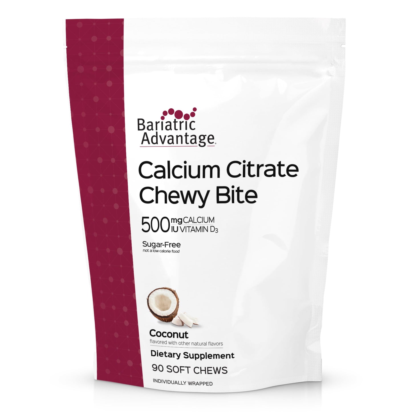 Bariatric Advantage Calcium Citrate Chewy Bites 500 mg Vitamin D3 Gummies 90 Count