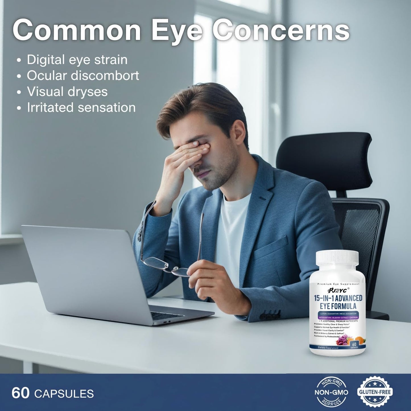 PJRYC Neurobella Eye Formula - VisioVance 15 in 1 Advanced Eye Formula with All 3 Carotenoids, Lutein & Zeaxanthin, Bilberry Extract and Saffron, Daily Visual Support Formula for Screen Use, 120 Capsules