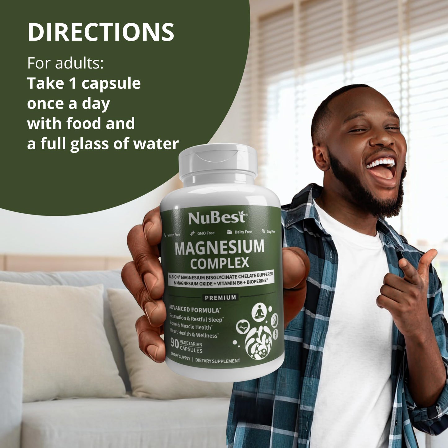 NuBest Magnesium Glycinate Chelate Complex Capsules, 90 Count