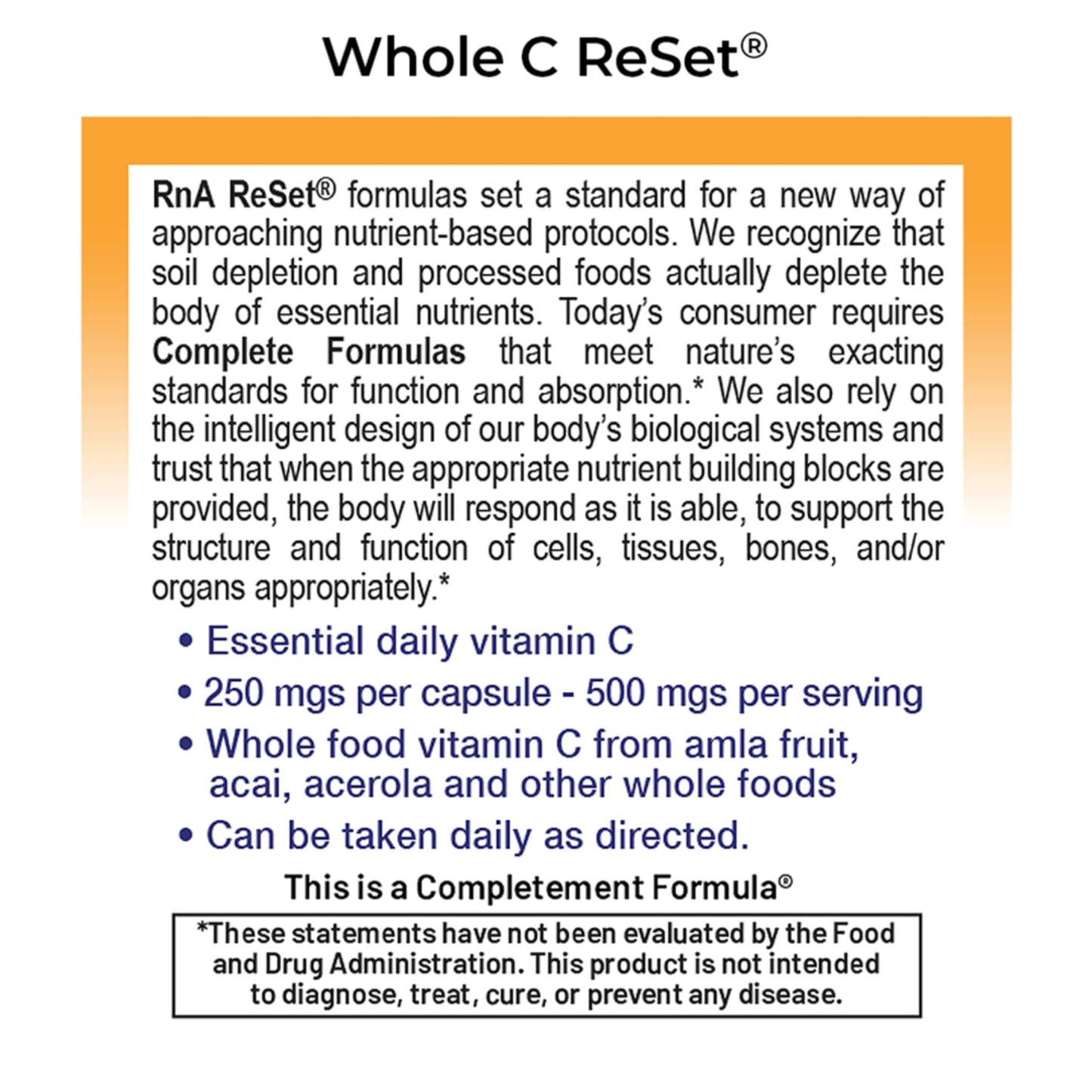 RnA ReSet Whole C Reset Vita-C Fruit Blend with Bioflavonoids & Polyphenols Organic Vitamin C Complex Immune Support Capsules, 60 Count