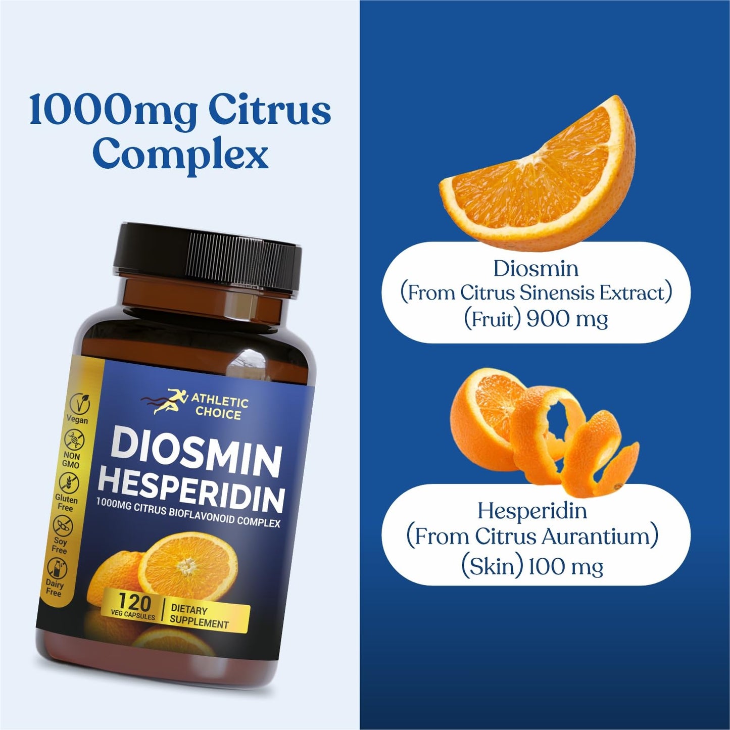 Athletic Choice Diosmin Hesperidin 1000mg Complex, 120 Veggie Capsules