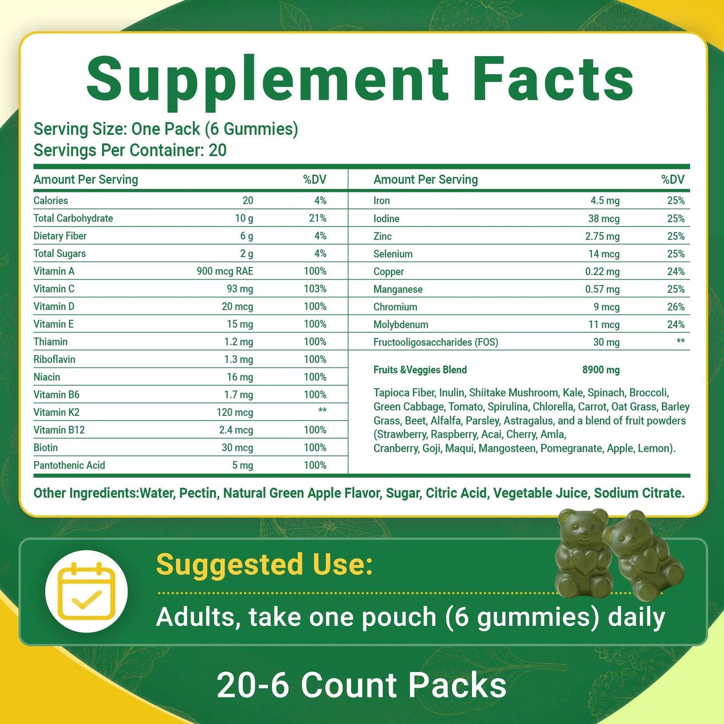 Airboy Greens Daily Multivitamin Gummies, 20 Count