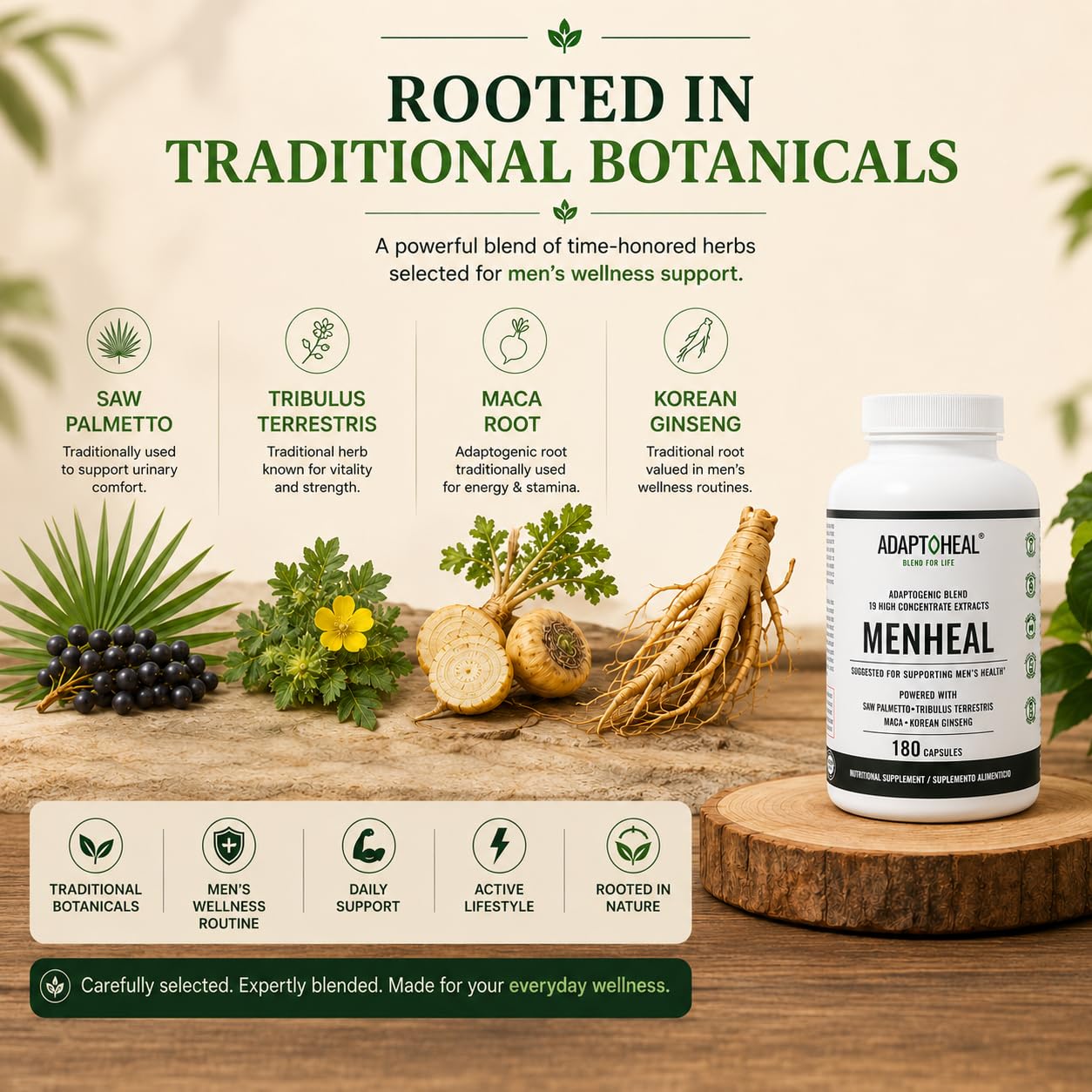 ADAPTOHEAL Menheal Prostate Support Saw Palmetto, Maca 180 Capsules