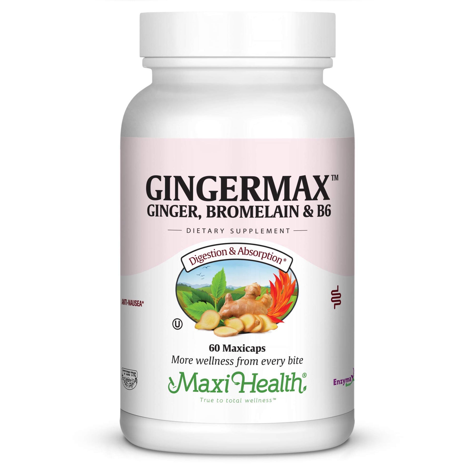 Maxi Health Gingermax Ginger Bromelain & Vitamin B6 Digestion Health Capsules, 60 Count