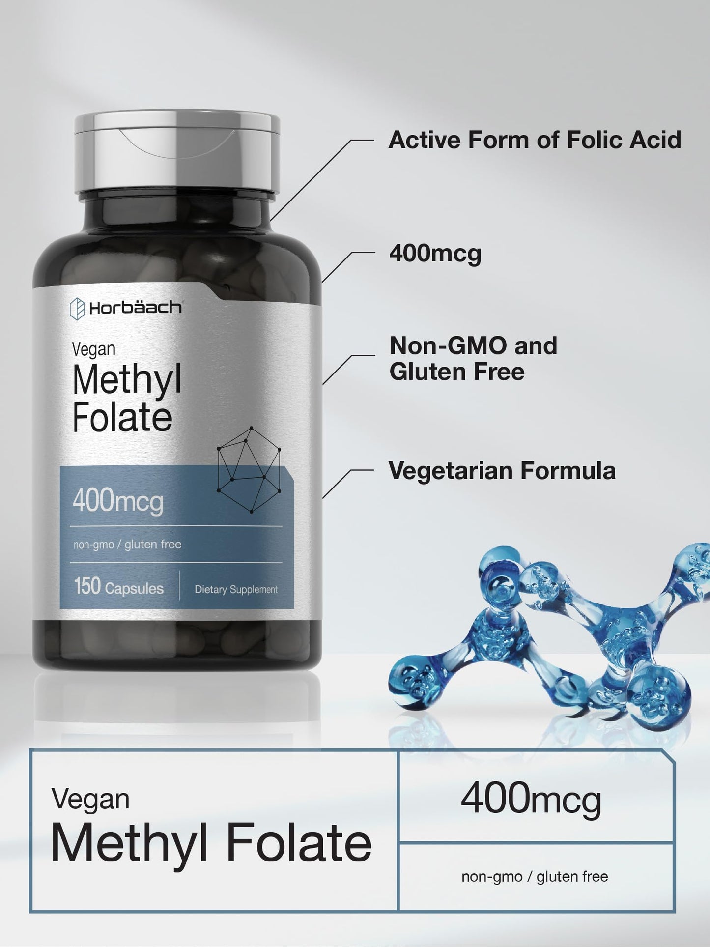 Horbäach Methyl Folate 400 mcg Capsules 150 Count