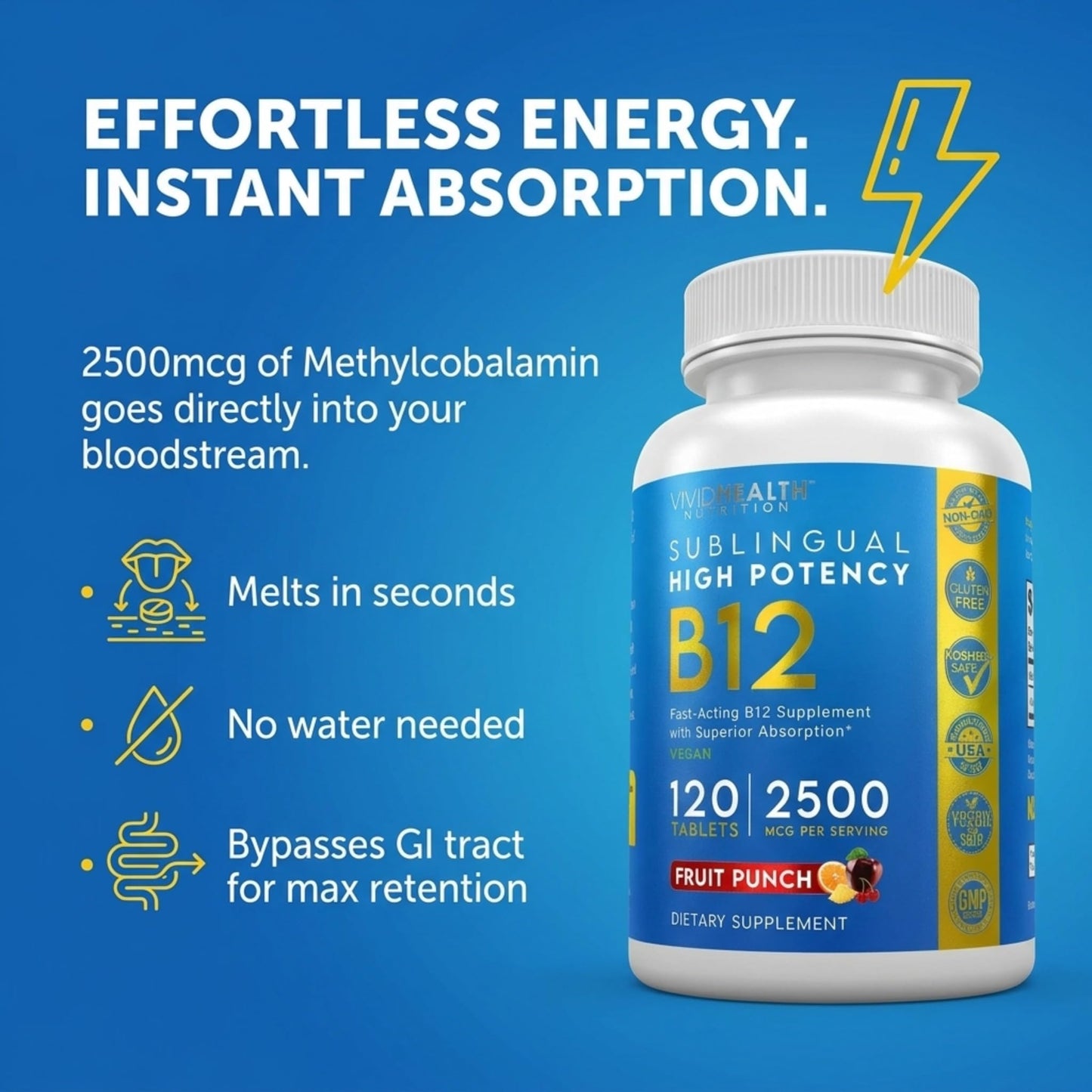 Vivid Health Nutrition Vitamin B12 Sublingual Tablet, 120 Count