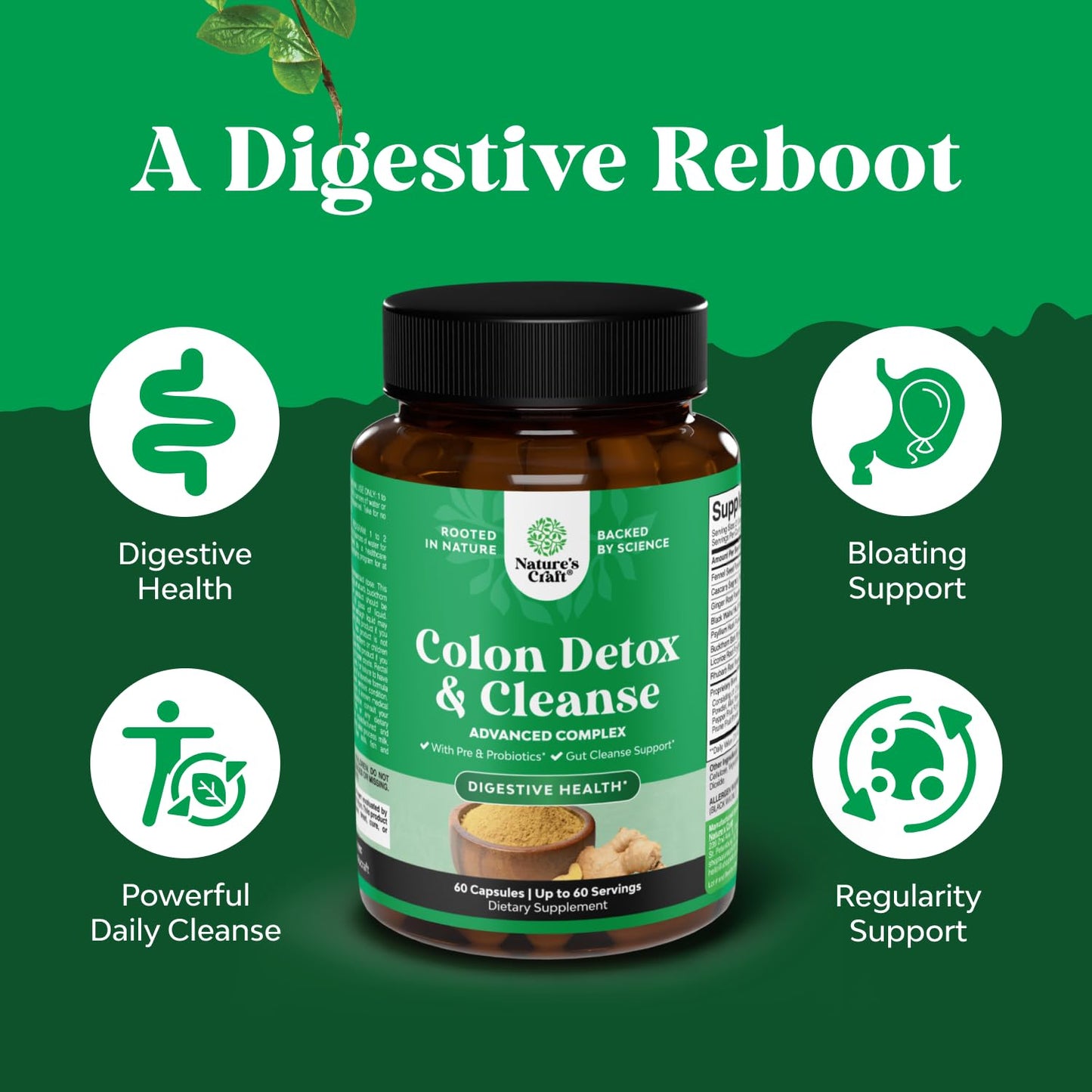 Natures Craft Colon Cleanse Detox & Gut Cleanse Capsules with Psyllium Husk, 60 Capsules