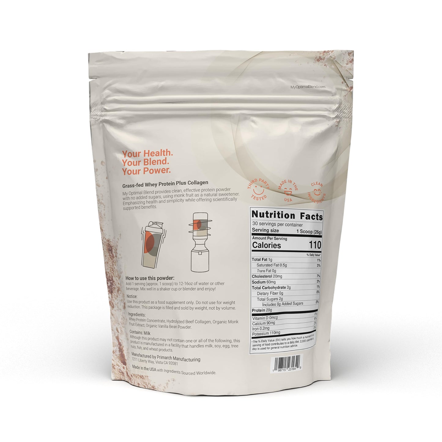 My Optimal Blend Vanilla Protein Powder, 100% Organic, Natural Vanilla Flavor, 27.52 oz