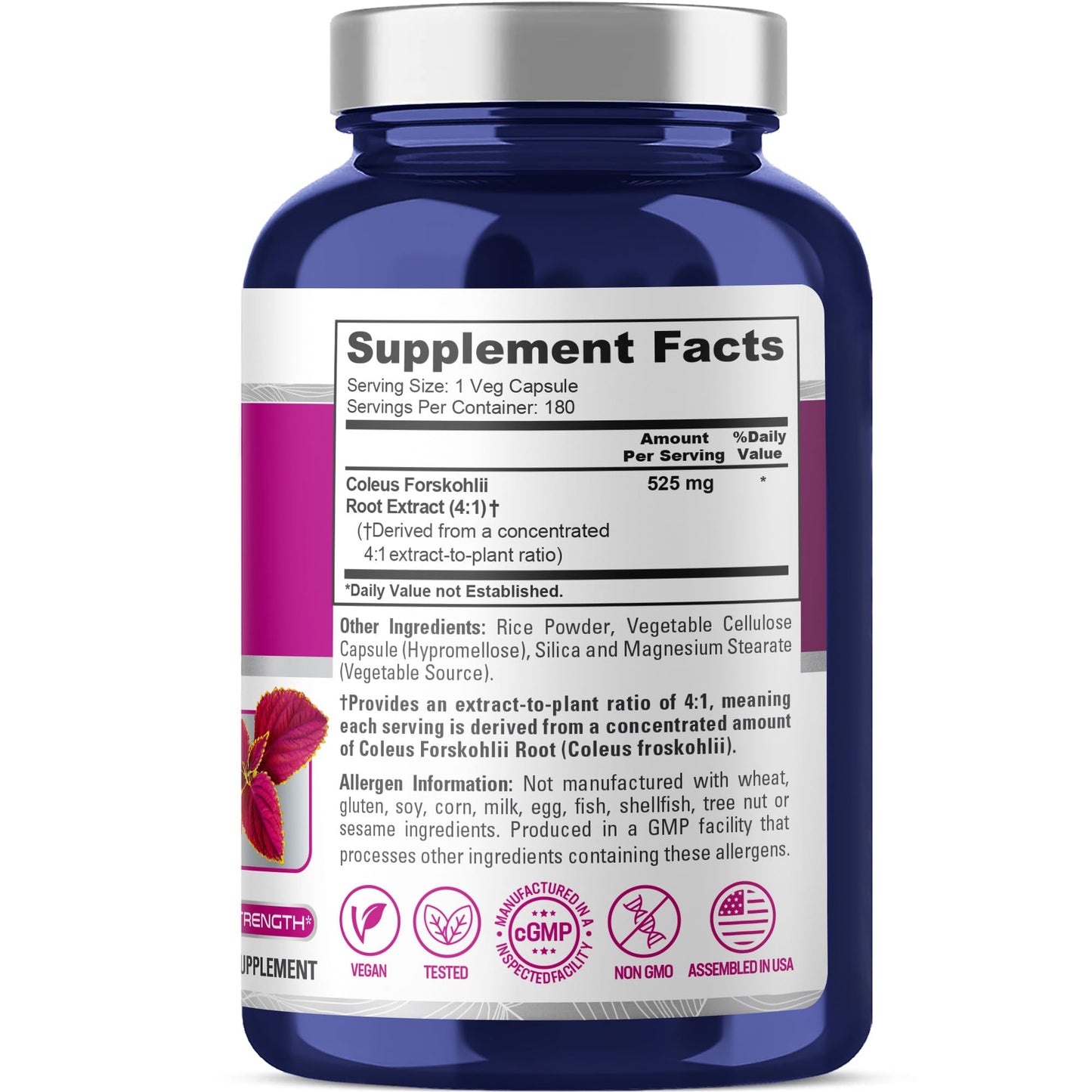 NusaPure Forskohlii 525mg Capsules, Non-GMO, Vegan, 180 Count