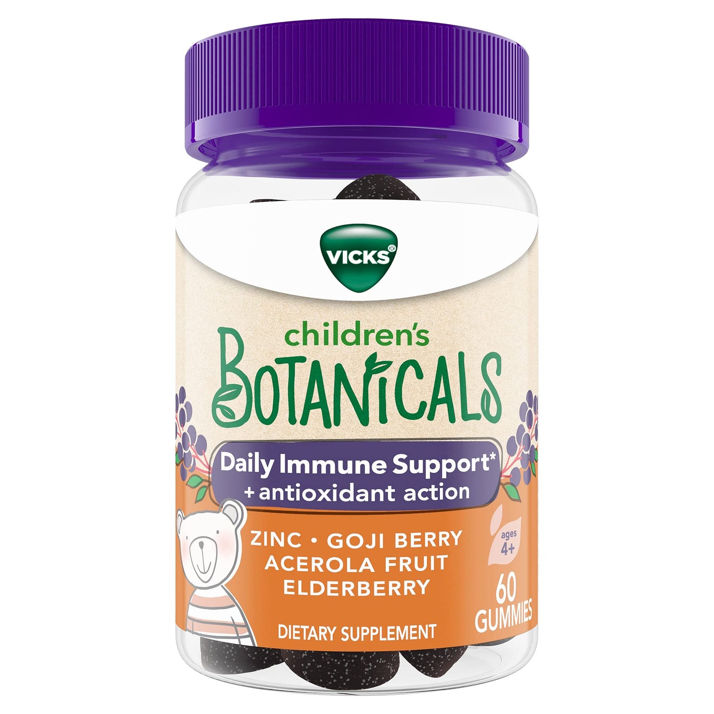 Vicks Children's Botanicals Daily Immune Support* + Antioxidant Action Gummies, 60 Count