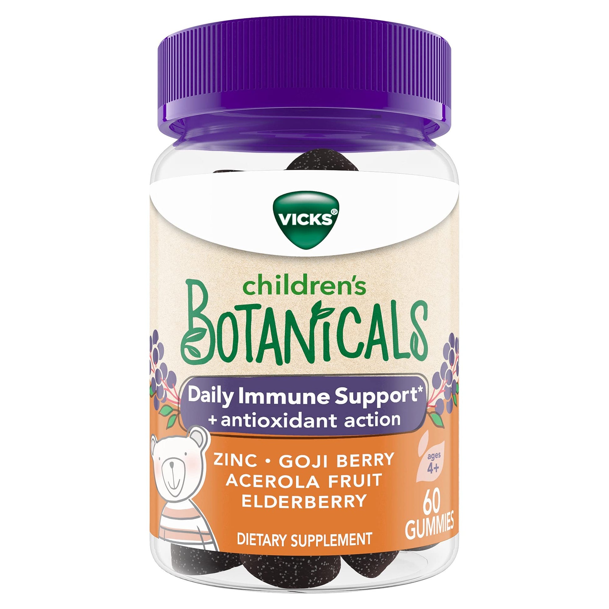 Vicks Children's Botanicals Daily Immune Support* + Antioxidant Action Gummies, 60 Count