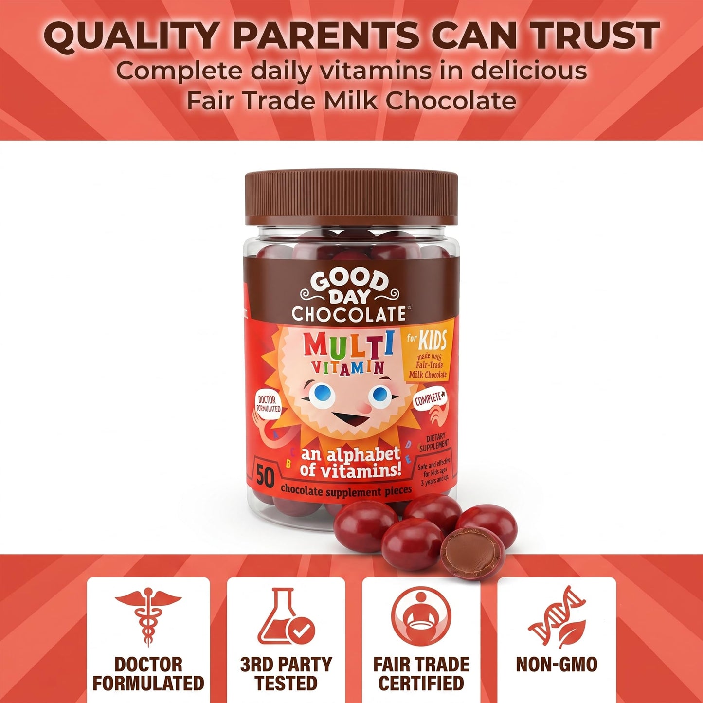 Good Day Chocolate Complete Multivitamin for Kids Chewable 50 Count