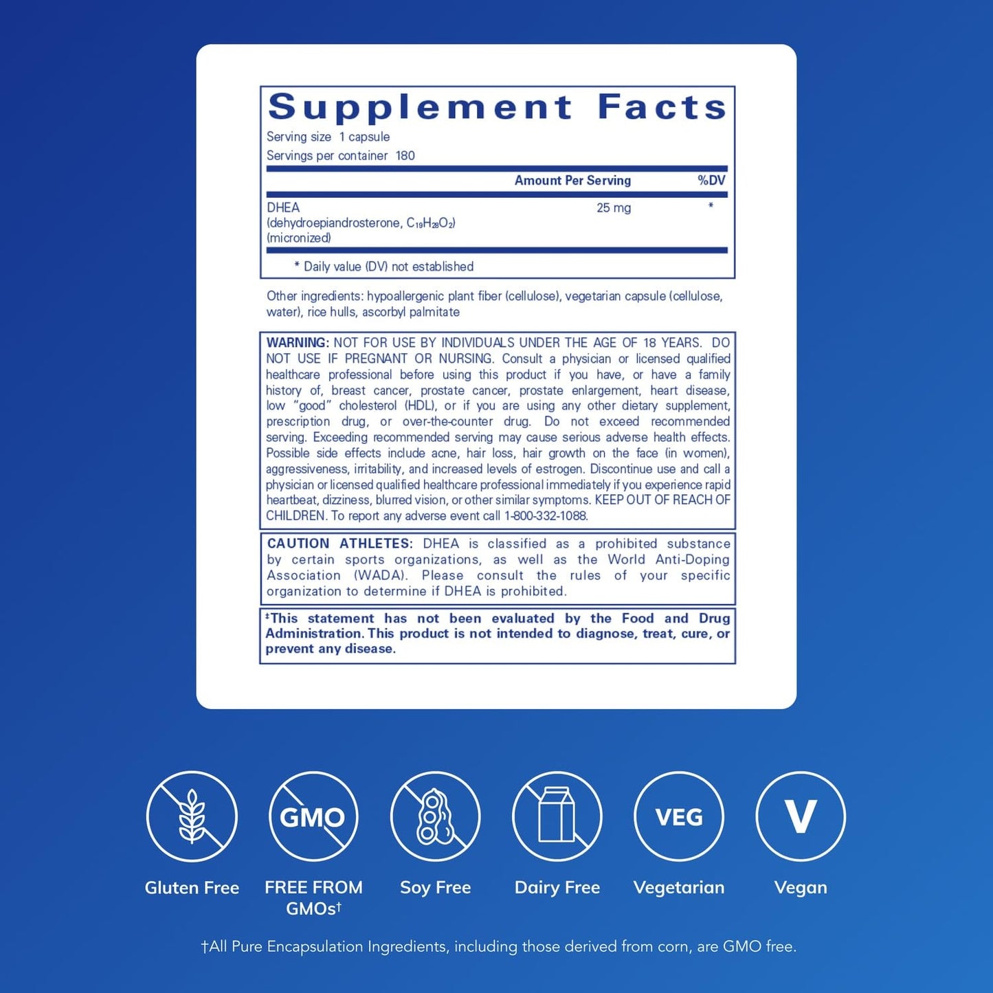 Pure Encapsulations DHEA 25 mg, 180 Capsules