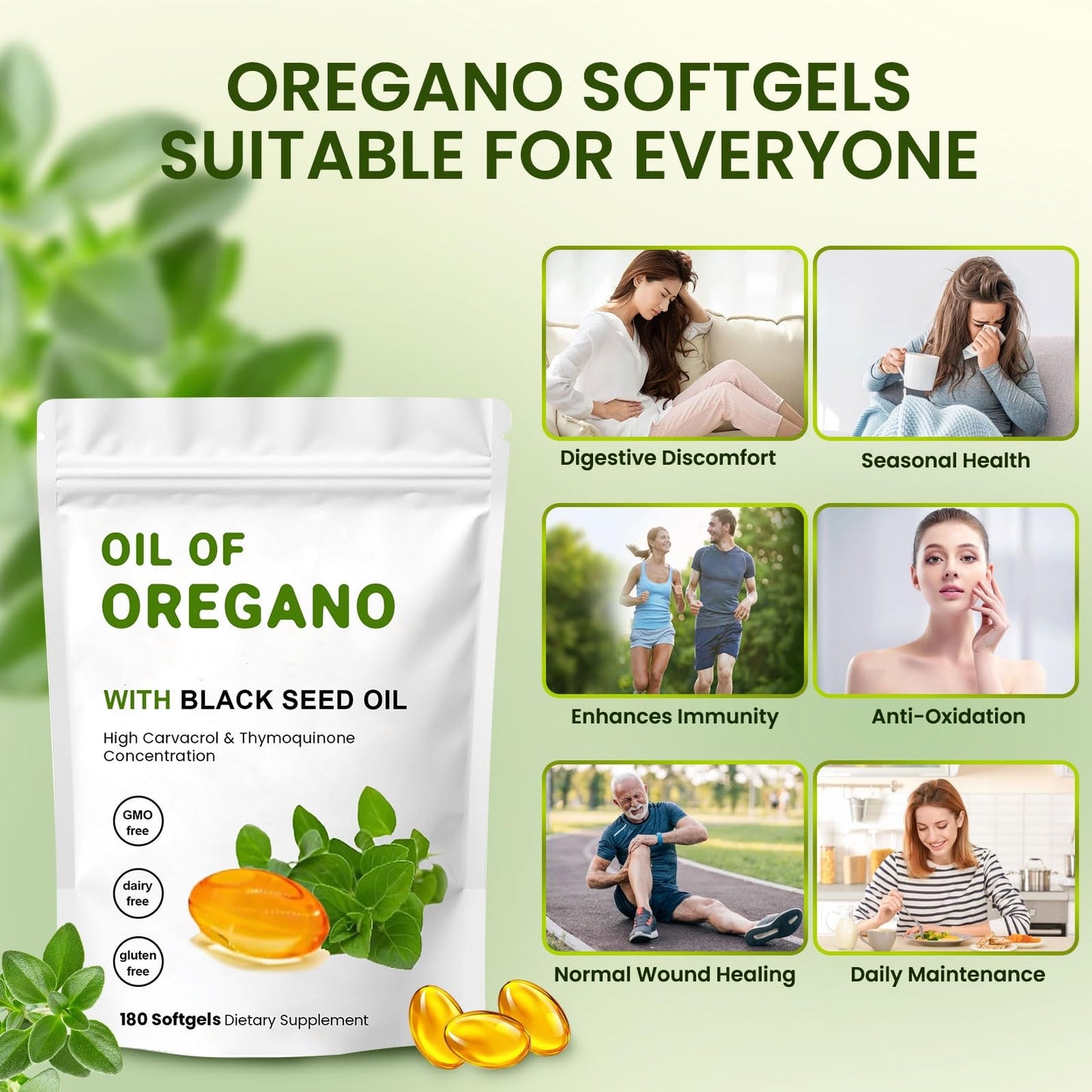 YKJHCSL Oil of Oregano with Black Seed Oil 200mg 360 Capsules