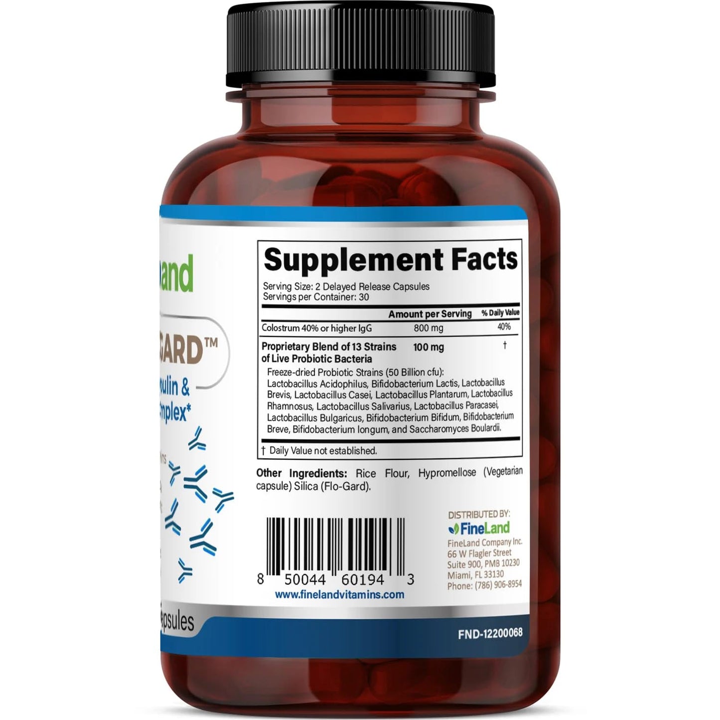 FineLand IMMUNO Gard - Colostrum with 40% IgG and 13-Strain Probiotic Blend (50 Billion CFU) - Botanical and Nutritional Complex for Internal Balance - 60 Capsules