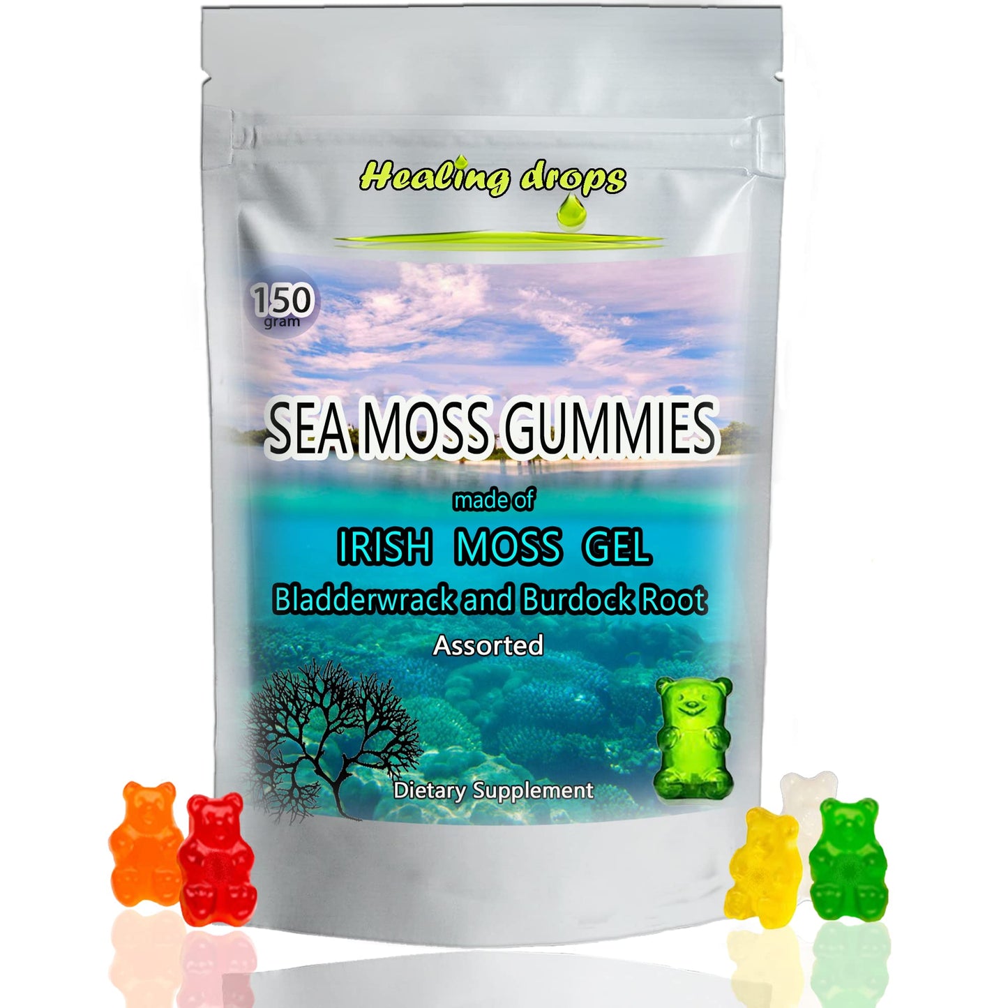 Healing Drops Sea Moss Gummies, Irish Sea Moss, Chewable, 50 Count
