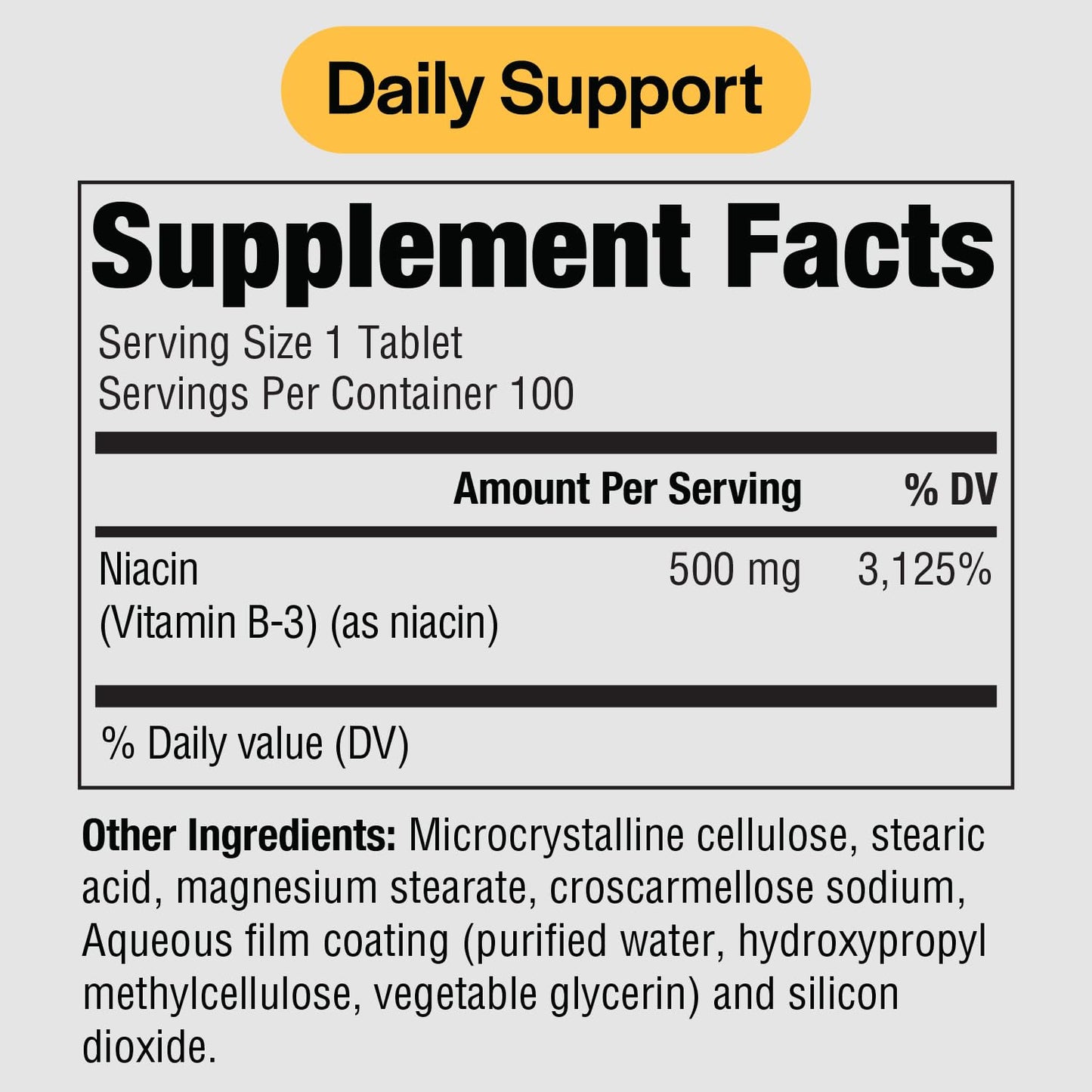 PureFormulas Pure Niacin Vitamin B3 500 mg Immediate Release Tablet - 100 Tablets