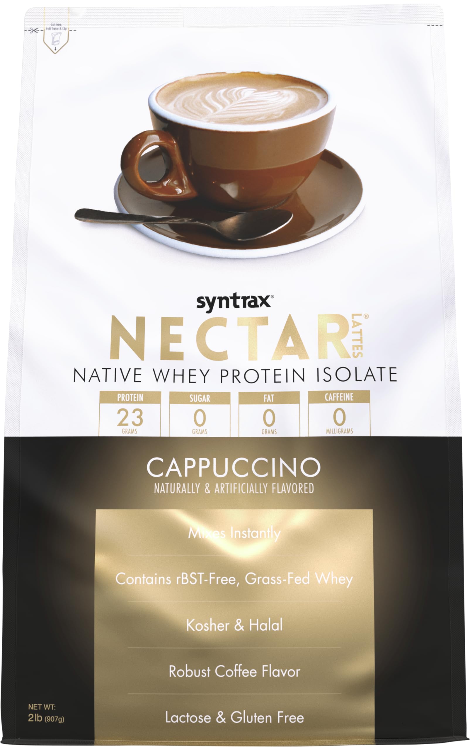 Syntrax Nectar Lattes 100% Whey Protein Isolate Powder Cappuccino, 32 Servings
