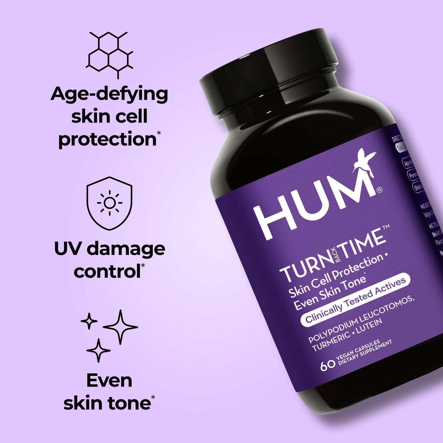 HUM Turn Back Time Turmeric & Green Tea Skin Aging Support Capsules, 60 Count