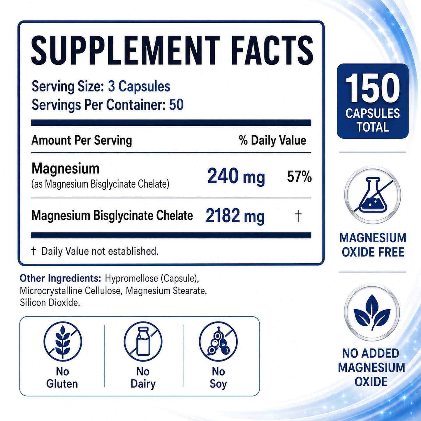 URDRU Magnesium Glycinate 2182mg 100% Chelated Magnesium Supplement Capsule, 150 Count