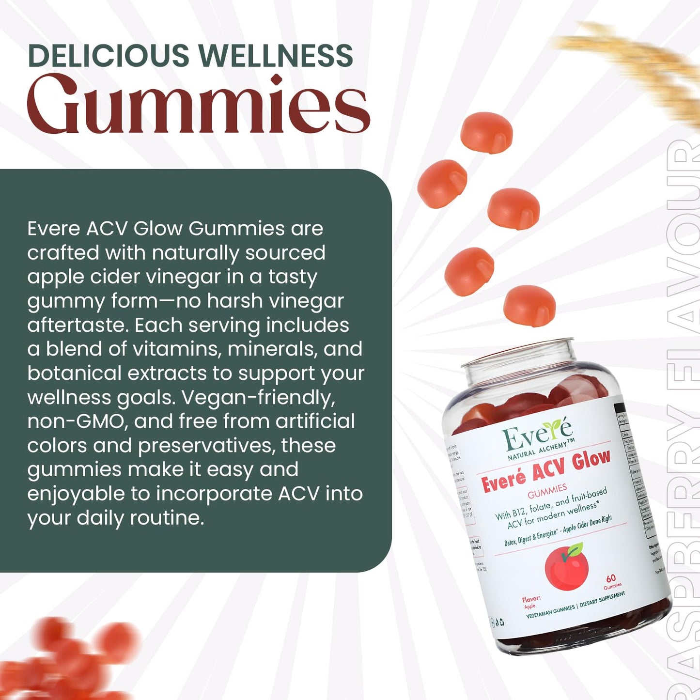 The EverÉ Natural Alchemy ACV Glow Gummies – Apple Cider Vinegar with B12, B6, Iodine, Folate, Beetroot & Pomegranate – Daily Wellness Support for Energy & Balance 60 Count