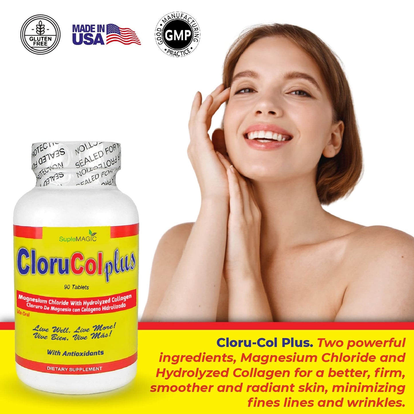 Cloru-Col Plus Magnesium Chloride and 500 mg Hydrolyzed Collagen Tablets, 10 Tablets