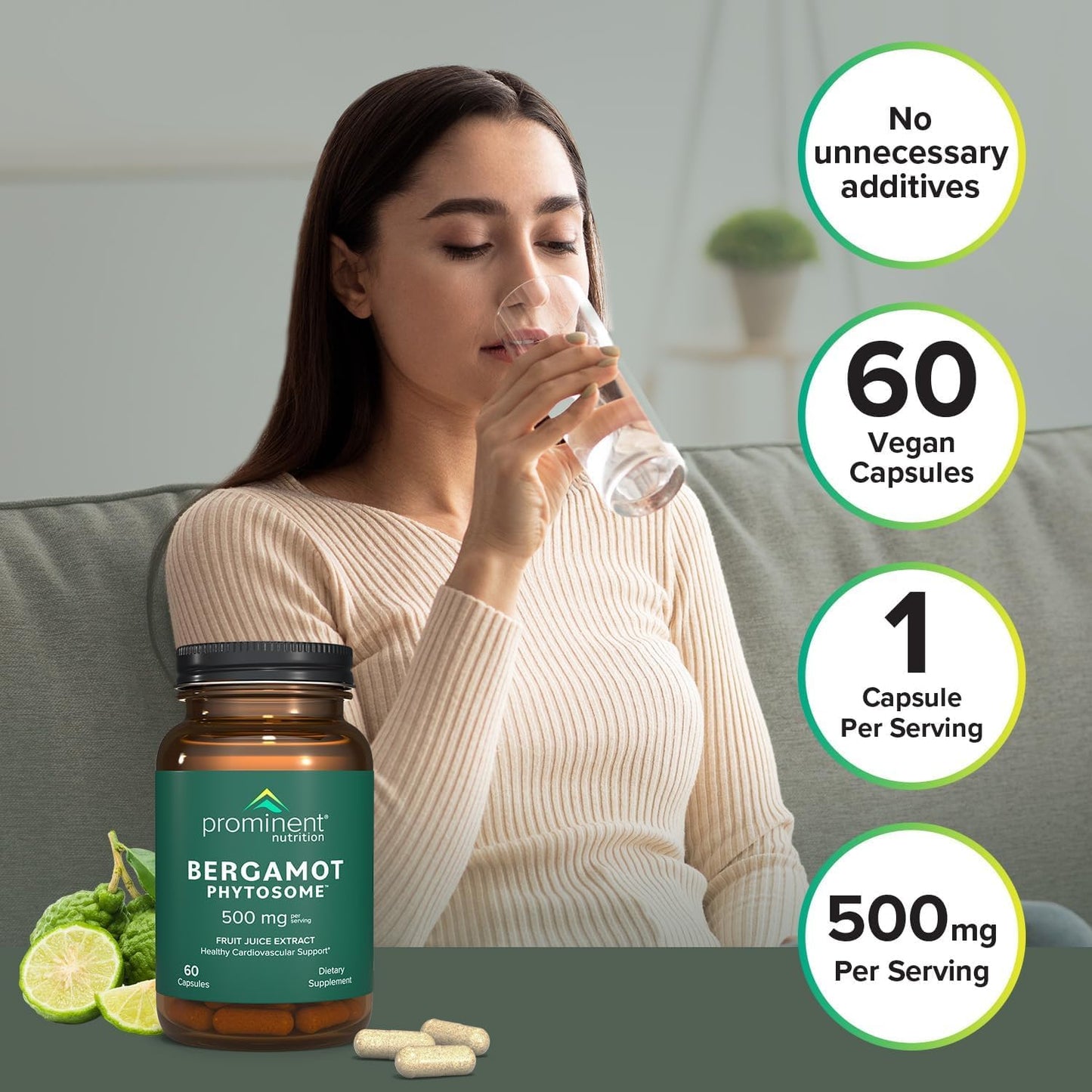 Prominent Nutrition Bergamot Phytosome Vazguard Citrus Bergamot Extract for Cholesterol and Heart Health Support Enhanced-Absorption 120 Capsules