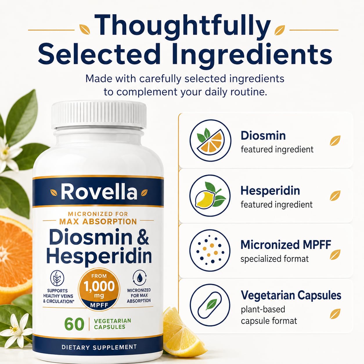 Rovella Diosmin & Hesperidin Capsules, 60 Count