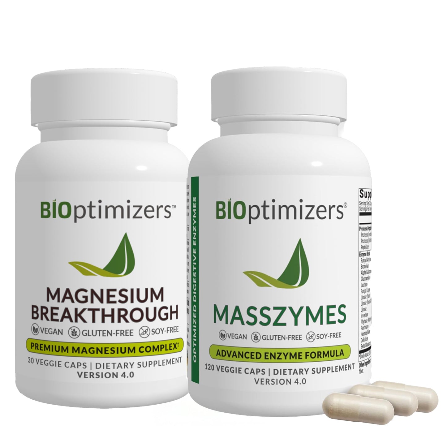 BIOptimizers Magnesium Breakthrough 4.0 & MassZymes 4.0 Capsule Bundle, 150 Capsules