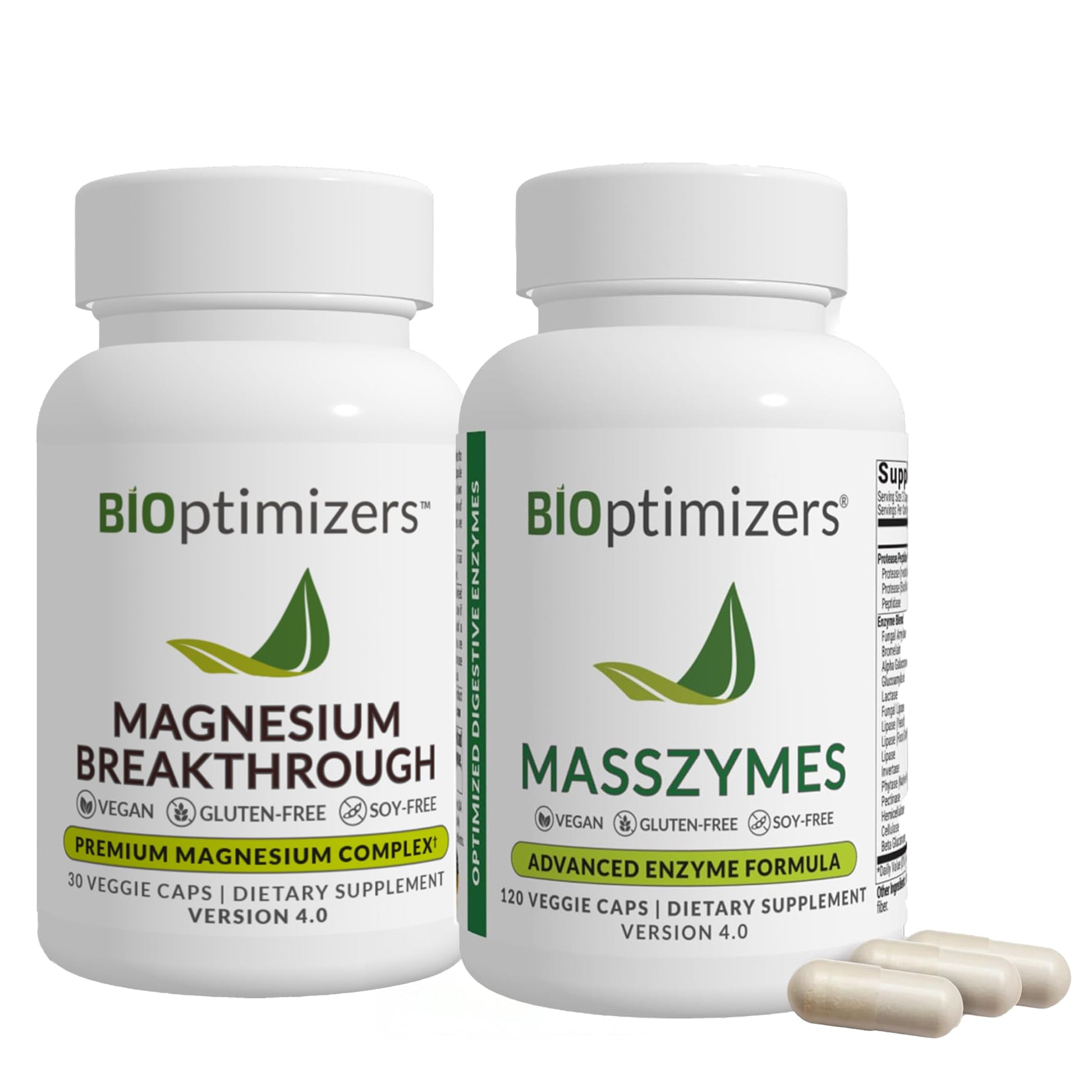 BIOptimizers Magnesium Breakthrough 4.0 & MassZymes 4.0 Capsule Bundle, 150 Capsules