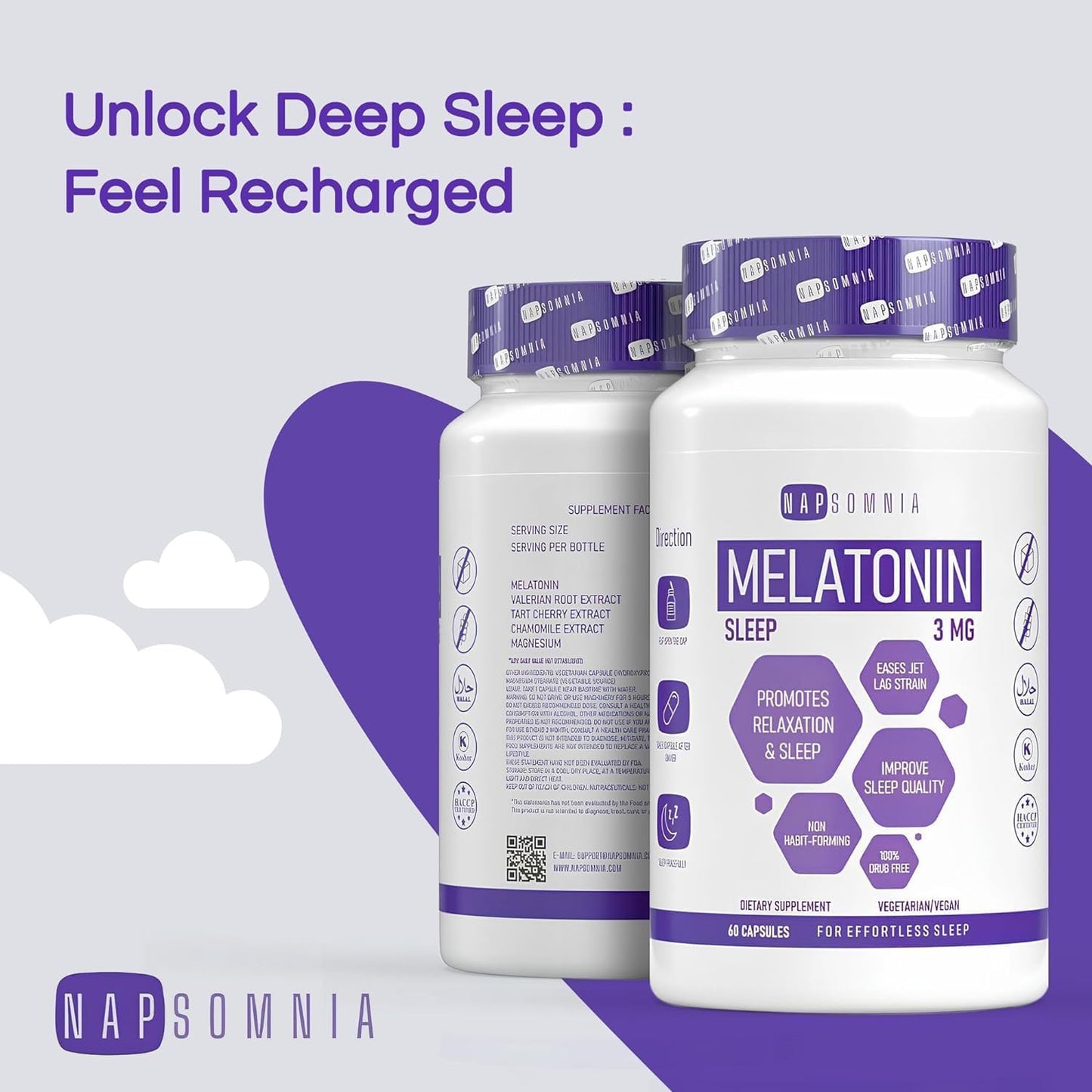 NAPSOMNIA Melatonin 3mg Capsules, 60 Count