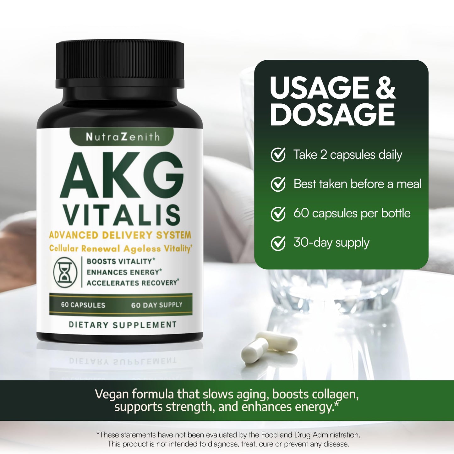 Arazo Nutrition AKG Anti-Aging & Energy Boost Supplement with Vitamin B6, Vitamin C & L-Arginine 60 Capsules