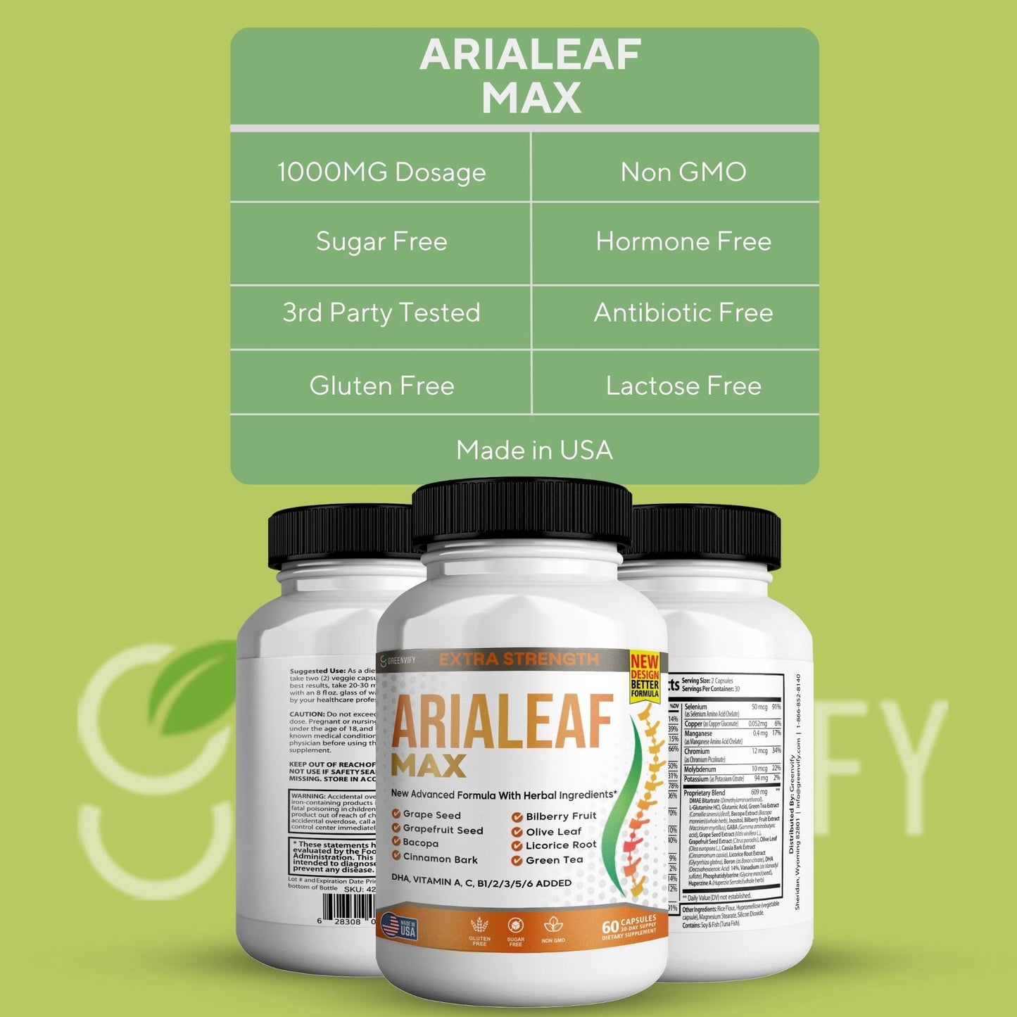 GREENVIFY Aria Leaf Max Extra Strength Nootropic Supplement 60 Capsules