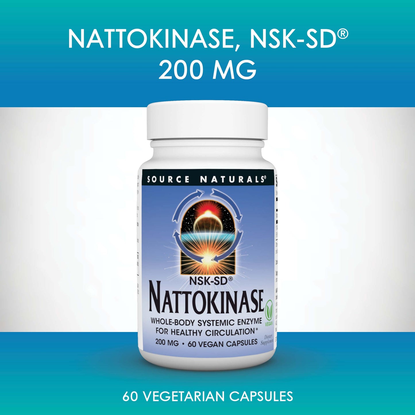 Source Naturals NSK-SD Nattokinase Vegetarian Friendly Whole Body Systemic Enzyme for Healthy Circulation, 200 mg, 60 Capsules