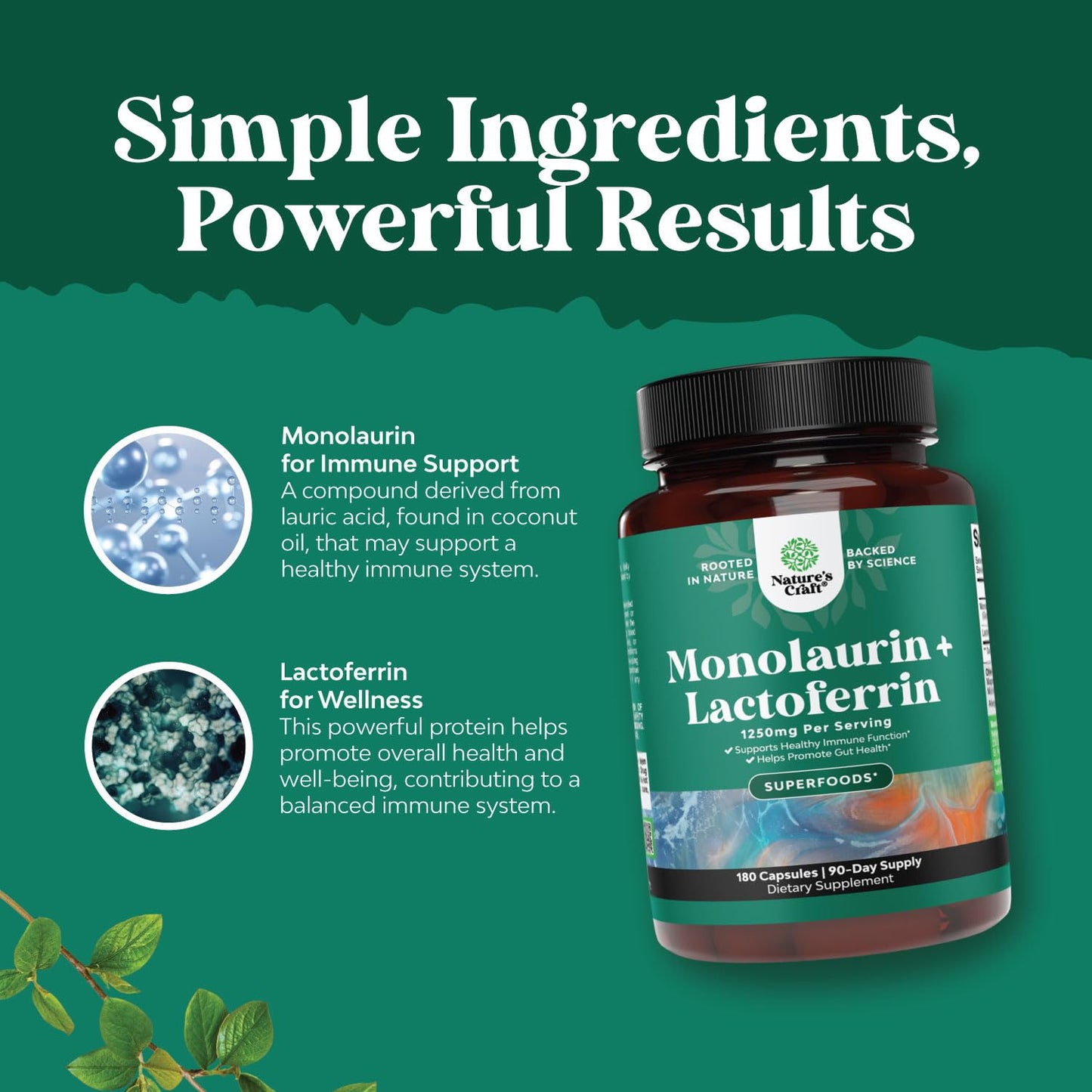 Natures Craft High Strength Lactoferrin & Monolaurin Supplement Capsule 180 Count