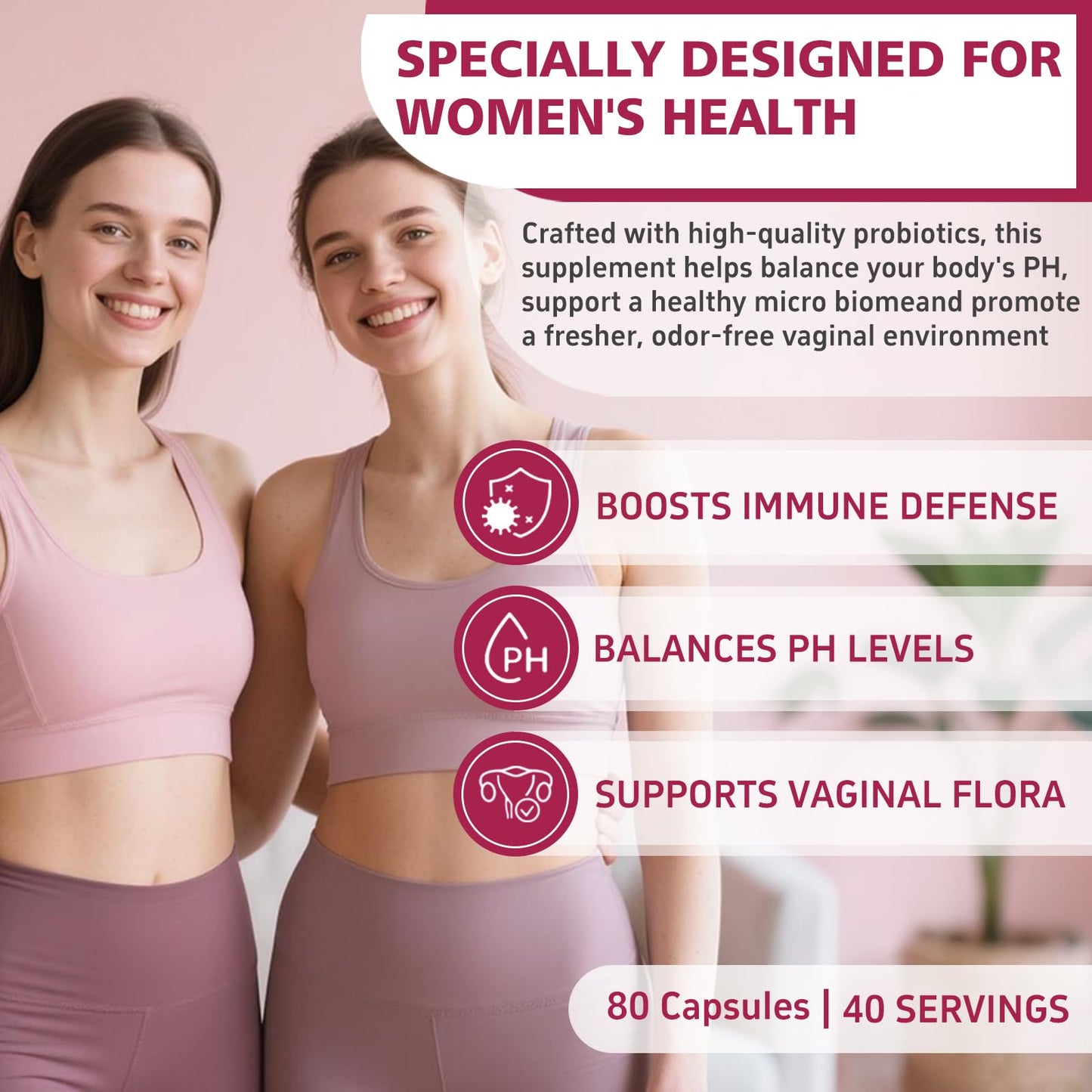 Zhibenon Premium Vaginal Probiotics – pH Balance with Prebiotics & Lactobacillus Probiotic Blend Capsule, 80 Count