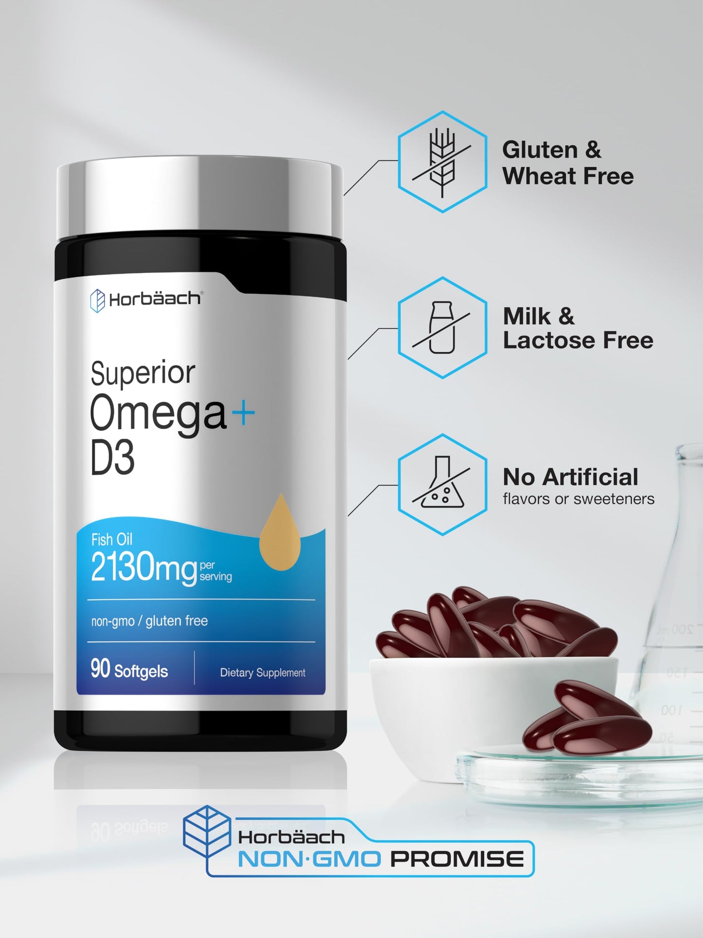 Horbäach Omega + D3 Softgels, 90 Count