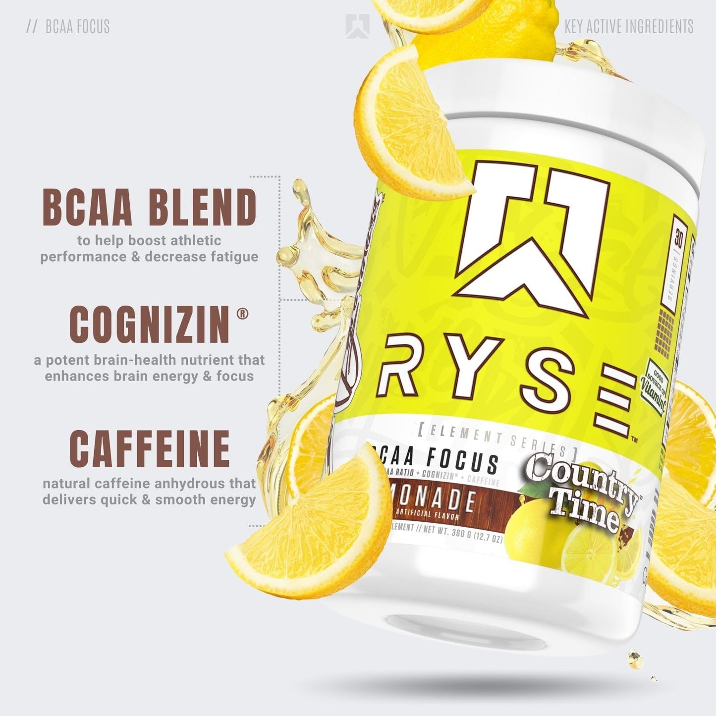 RYSE Up Supplements BCAA Focus Powder, 12.06 Ounce