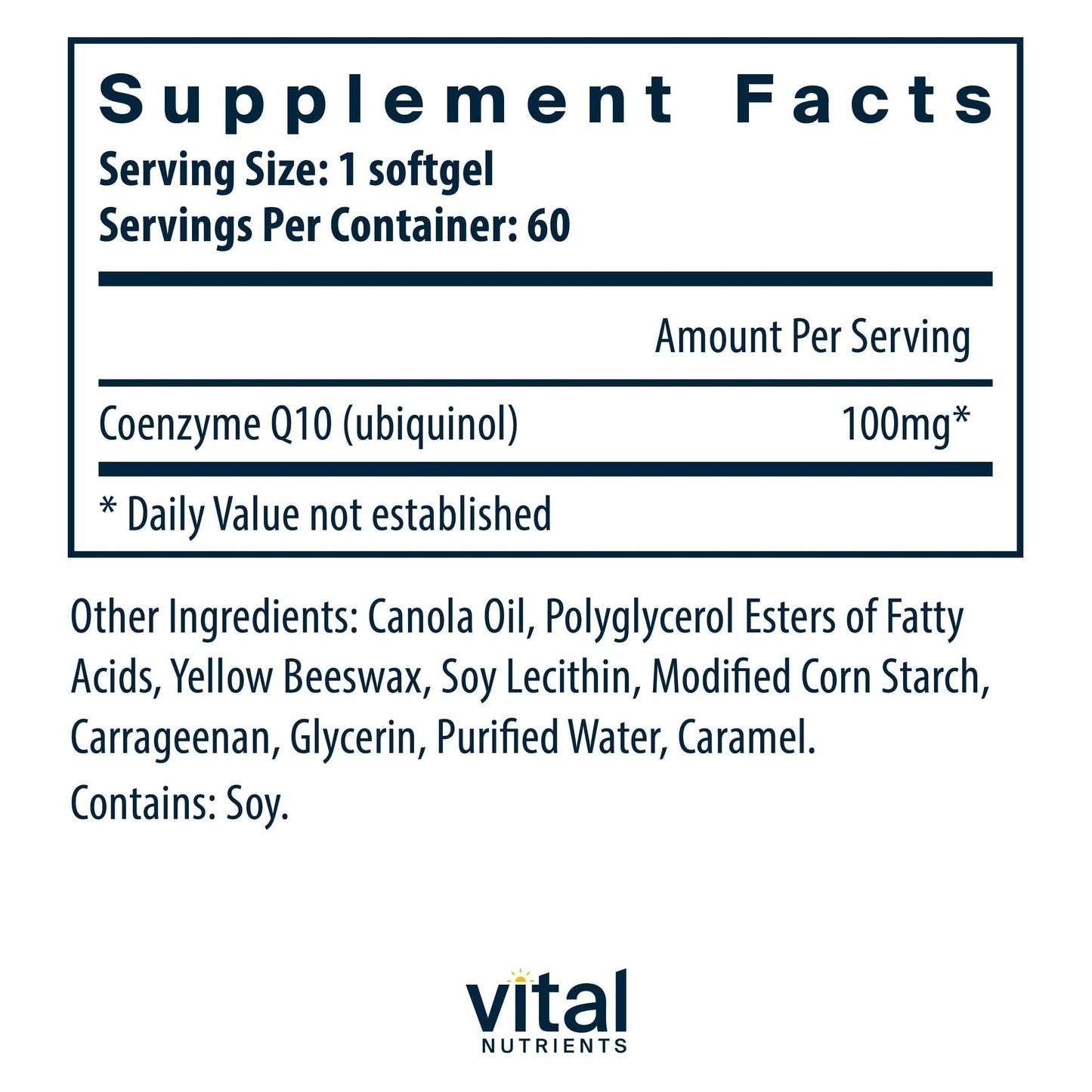 Vital Nutrients Ubiquinol CoQ10 100mg - Activated Form of Coenzyme Q10 - Potent Antioxidant to Support Cardiovascular and Brain Health - Gluten and Dairy Free - 60 Softgels