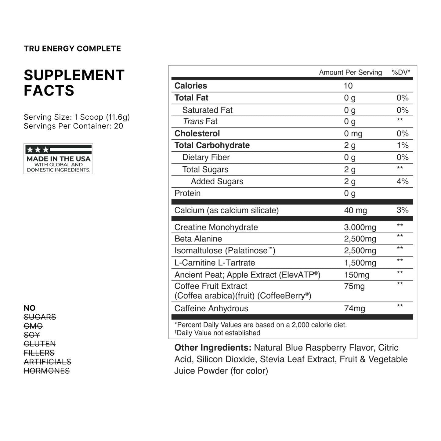 TRU Supplements Energy Pre Workout Training Formula Powder 8.89 oz