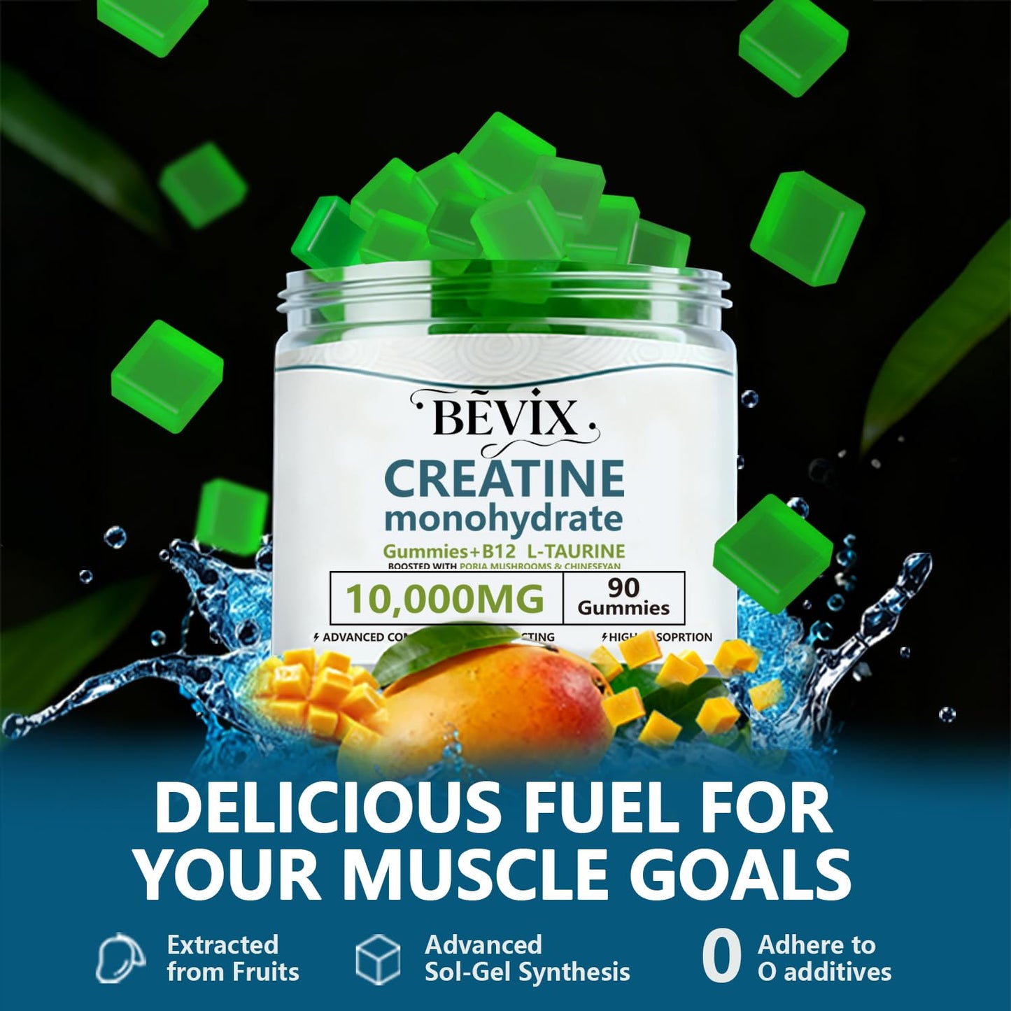 BEVIX Creatine Monohydrate Gummies Chewable 90 Count